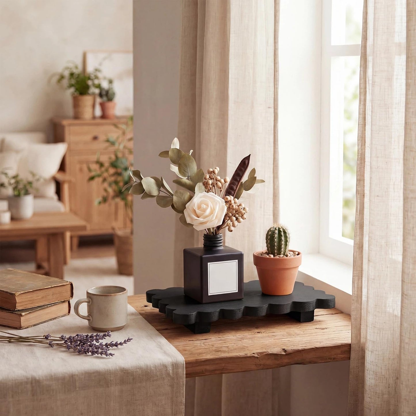 Scalloped Wood Riser Tray