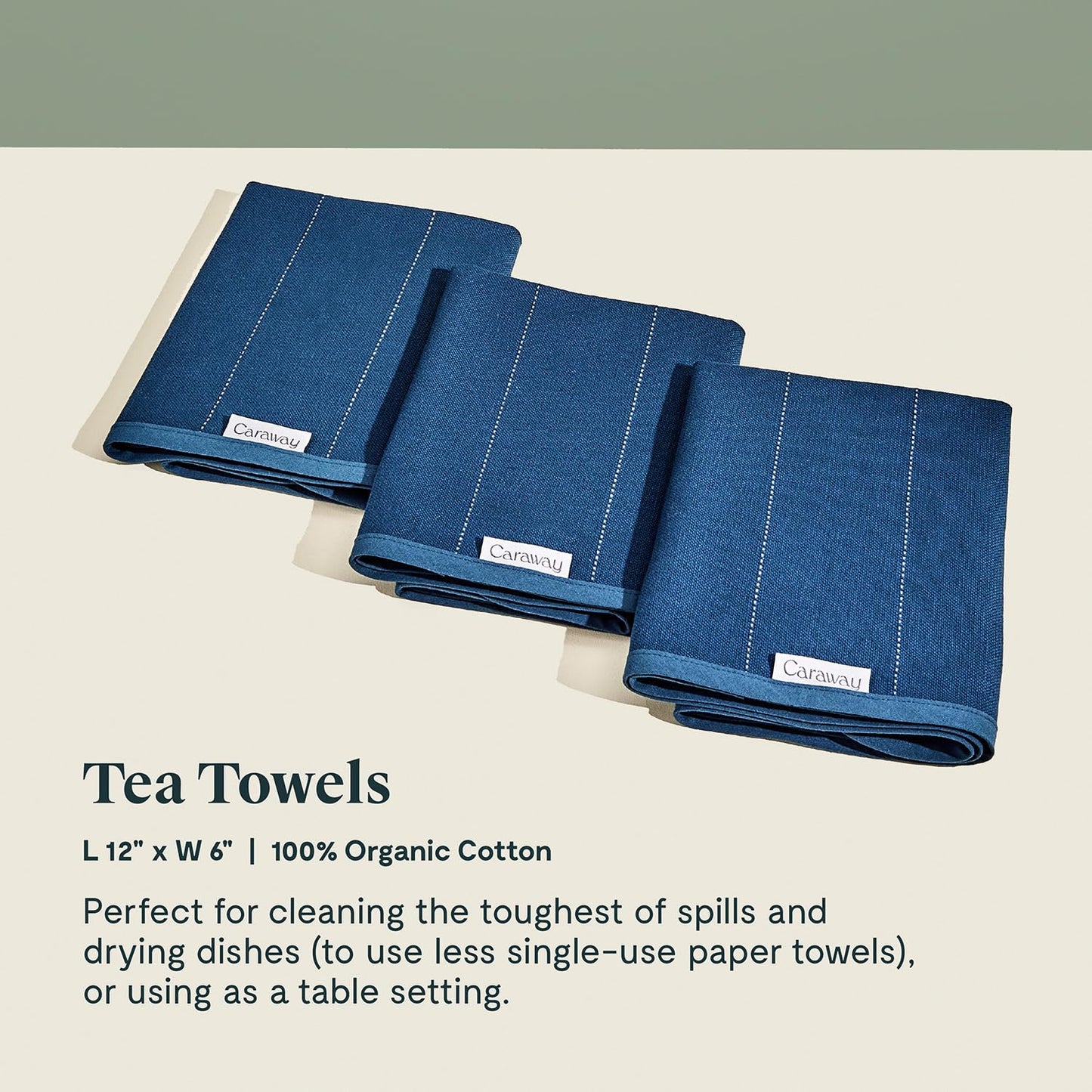 Caraway Tea Towels - Reusable Dish Towels - Made from 100% Organic Cotton - Highly Absorbent & Lint-Free - Perfect for Kitchen Cleanup or Table Setting - Extra Large Size - Cream