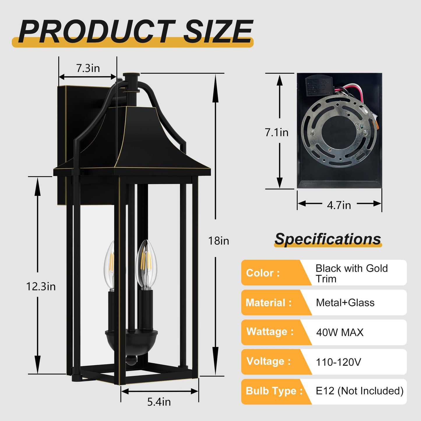 Outdoor Wall Lights Fixtures, Large Size Dusk to Dawn Waterproof Exterior Lanterns, Modern Porch Sconce Wall Mounted with Glass