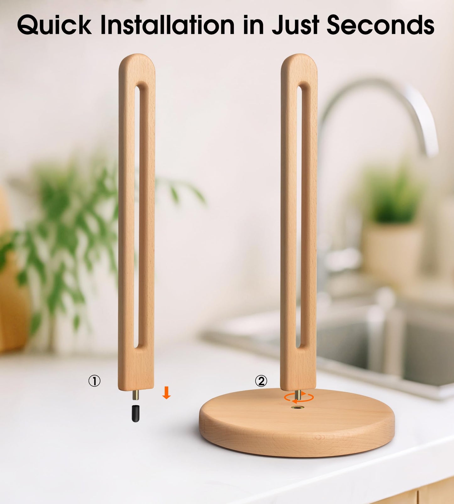 KitchLife Acacia Wooden Paper Towel Holder Countertop, 6.5" Jumbo Base, Fits Jumbo Rolls, Large Freestanding Dark Wood Paper Towel Stand Upgraded Dispenser Organizer with Non-Slip Base