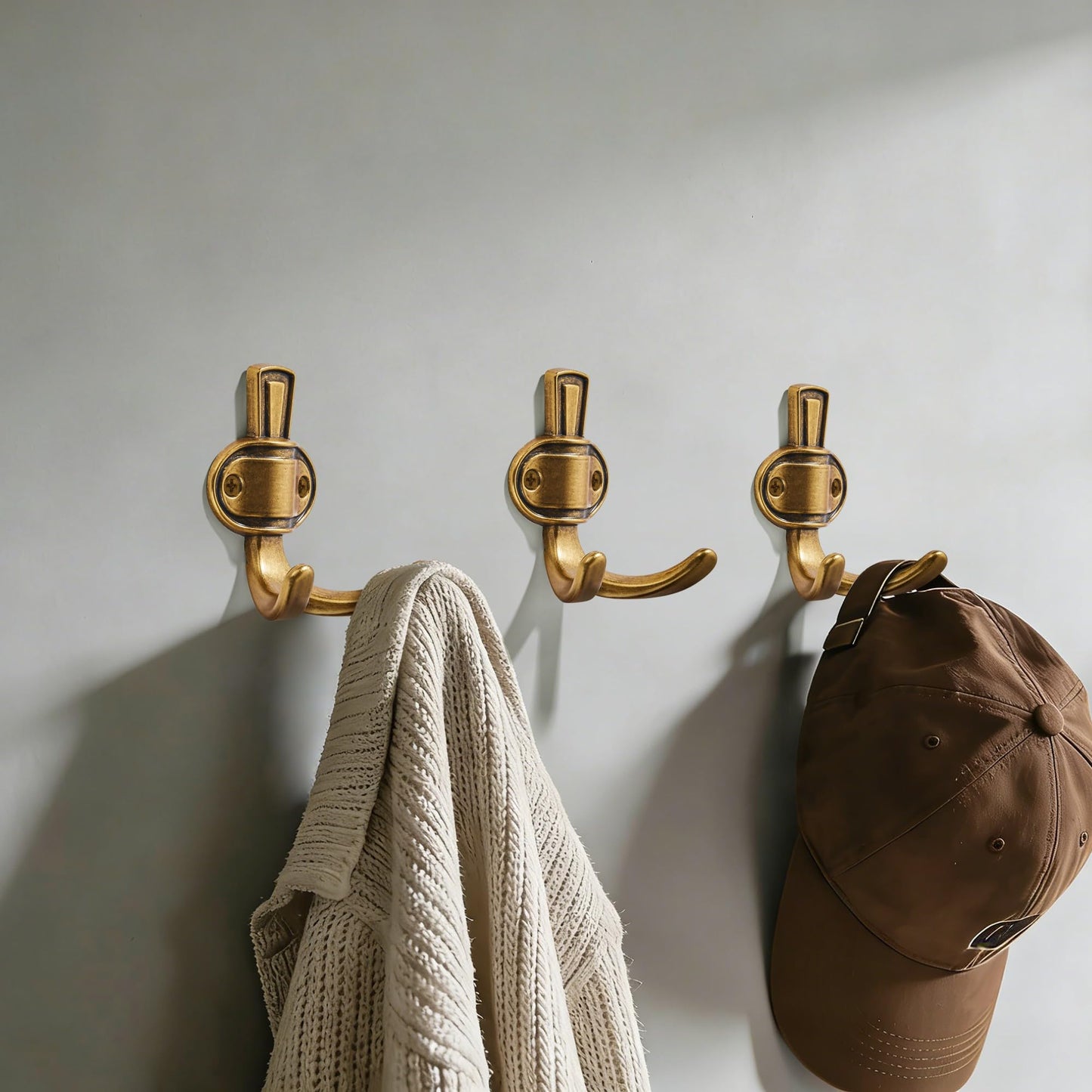 TUNNY 5 Pack Coat Hooks - Antique Brass Coat Hooks,Heavy Duty Hooks- wall Hook for Hanging Towel,Purse, Robe, Backpack, Jacket, Clothes - for Bathroom,Dorm, Closet, Kitchen