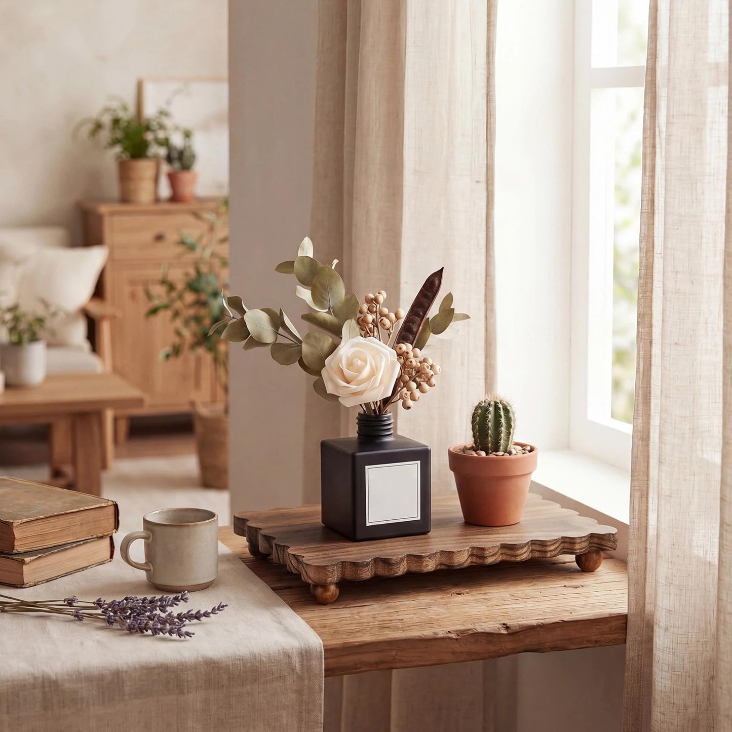 Scalloped Wood Riser Tray