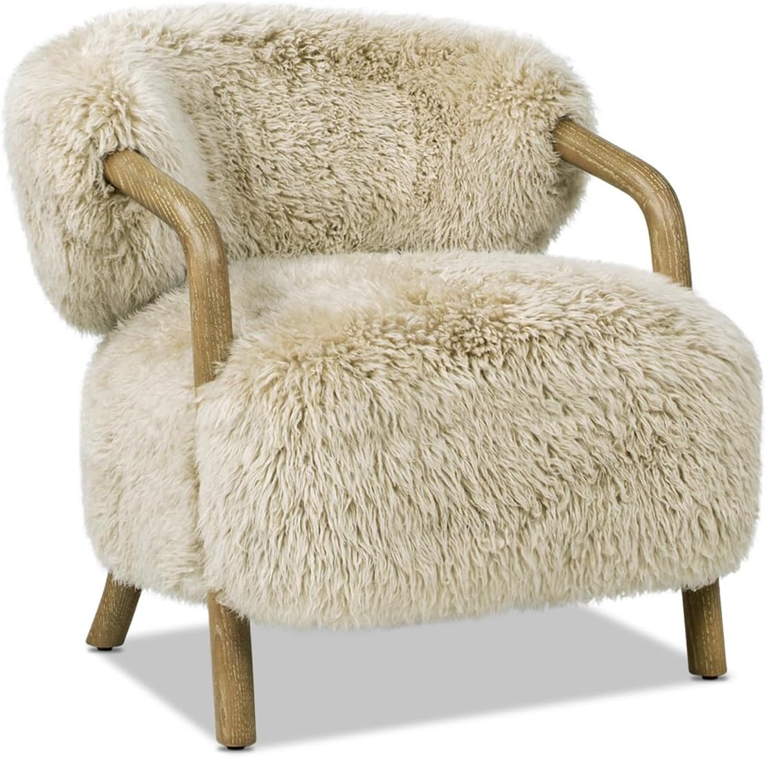 33" Oak Sheepskin Upholstered Accent Arm Chair