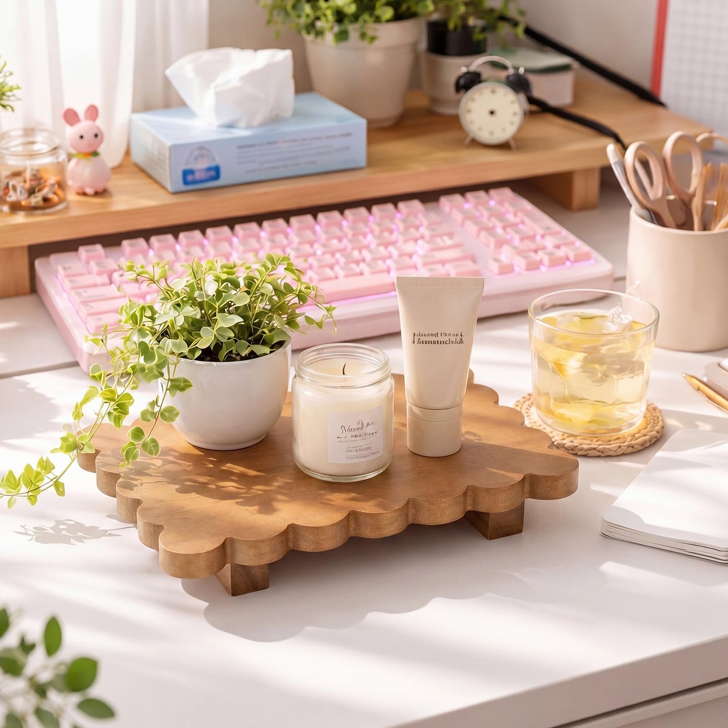 Scalloped Wood Riser Tray