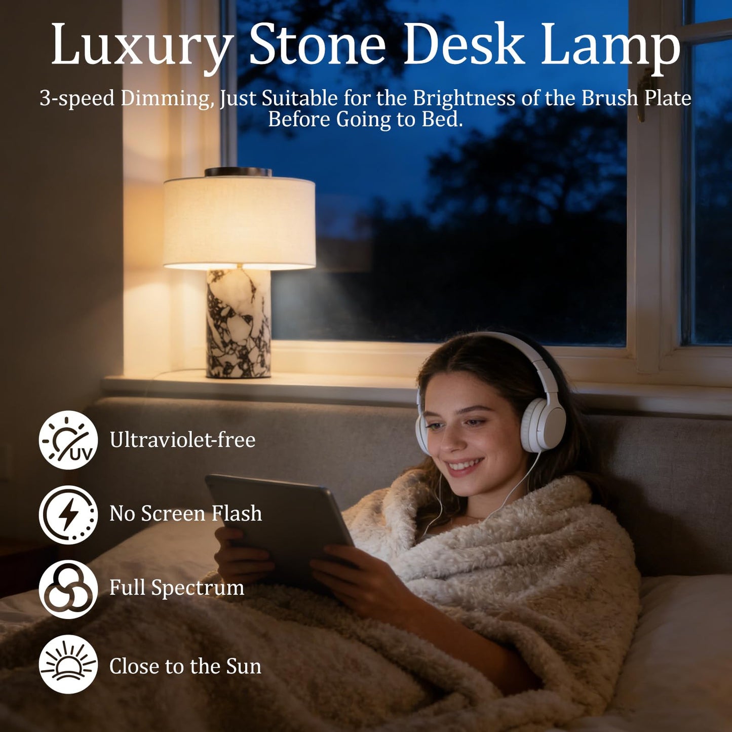 Cordless Marble Table Lamp with USB Port Rechargeable Battery
