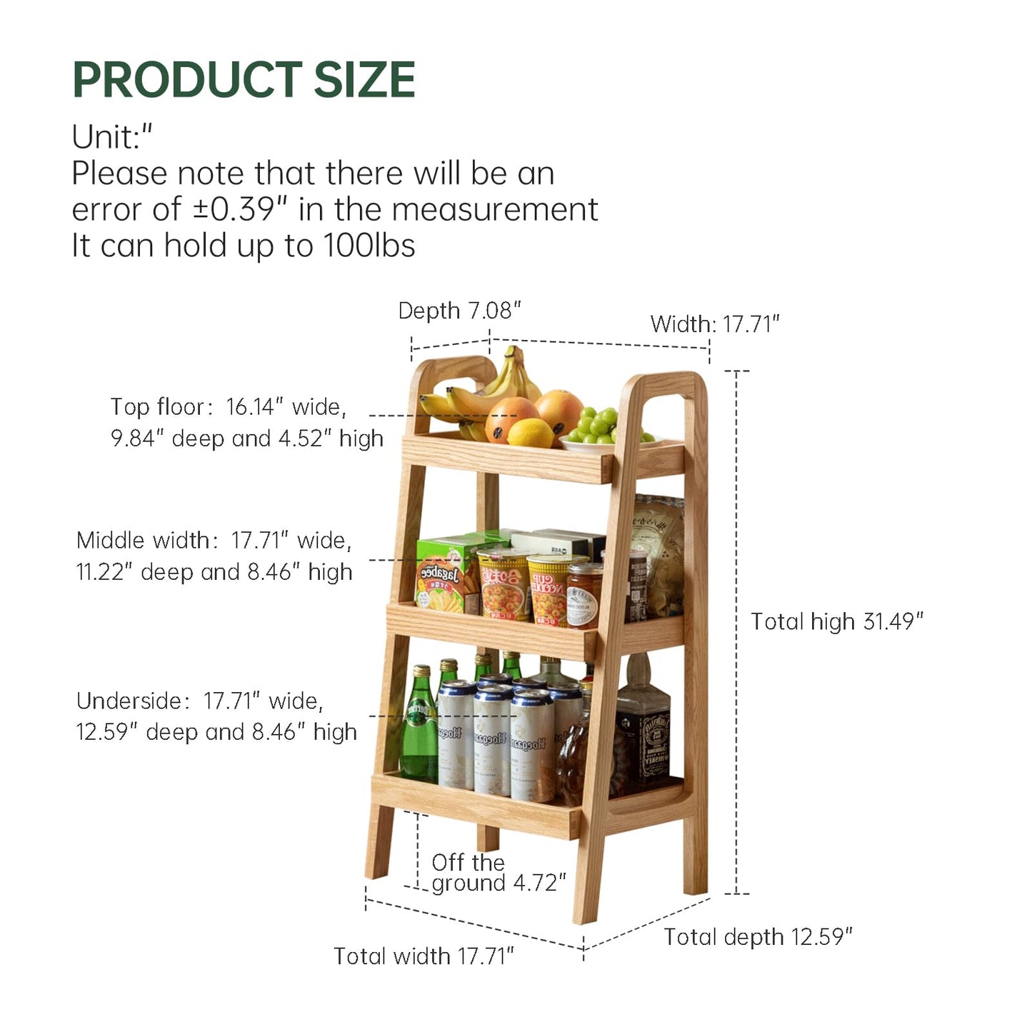 Solid Oak 3 Tier Ladder Bookshelf