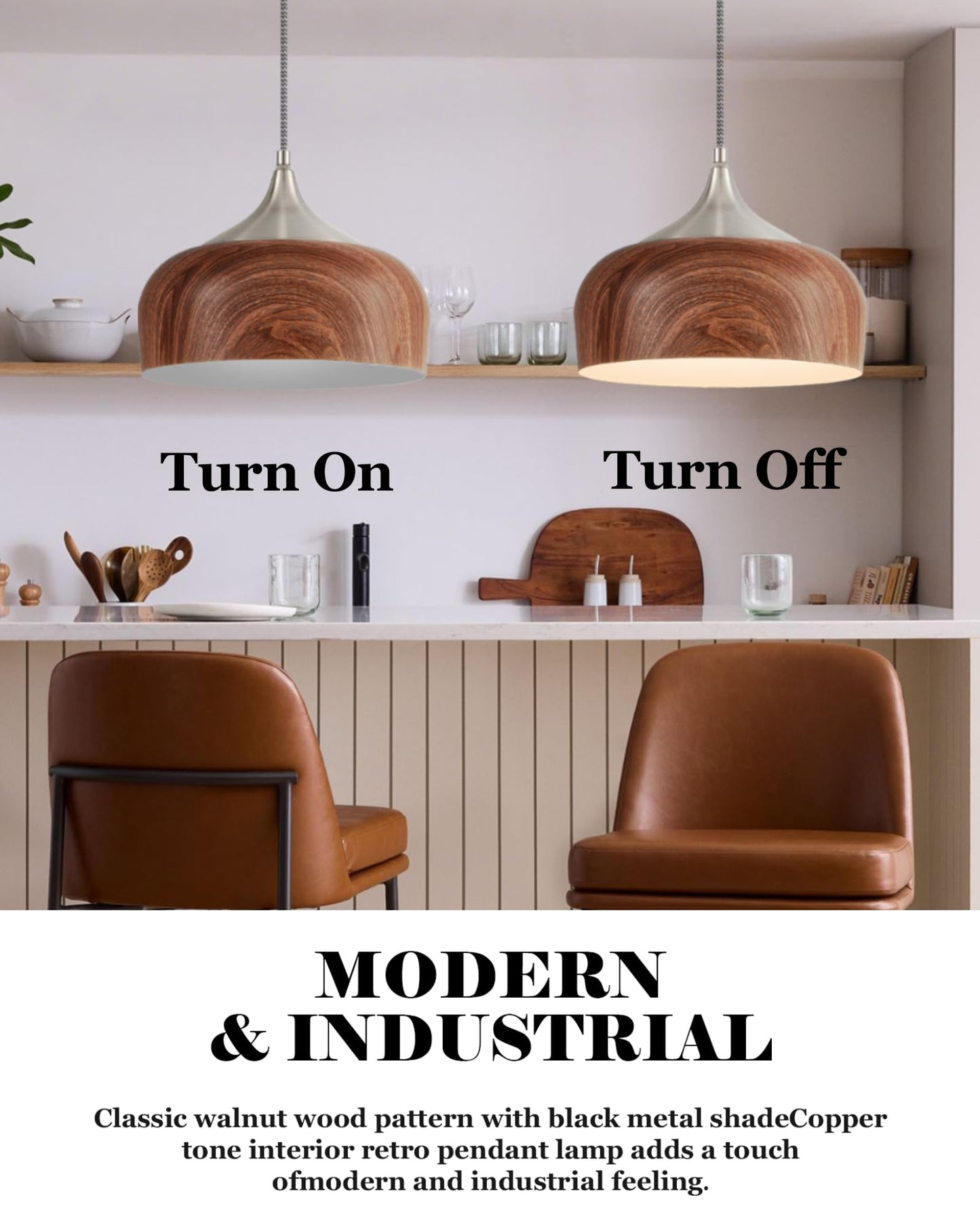 Modern Walnut Wooden Pendant Dome Light