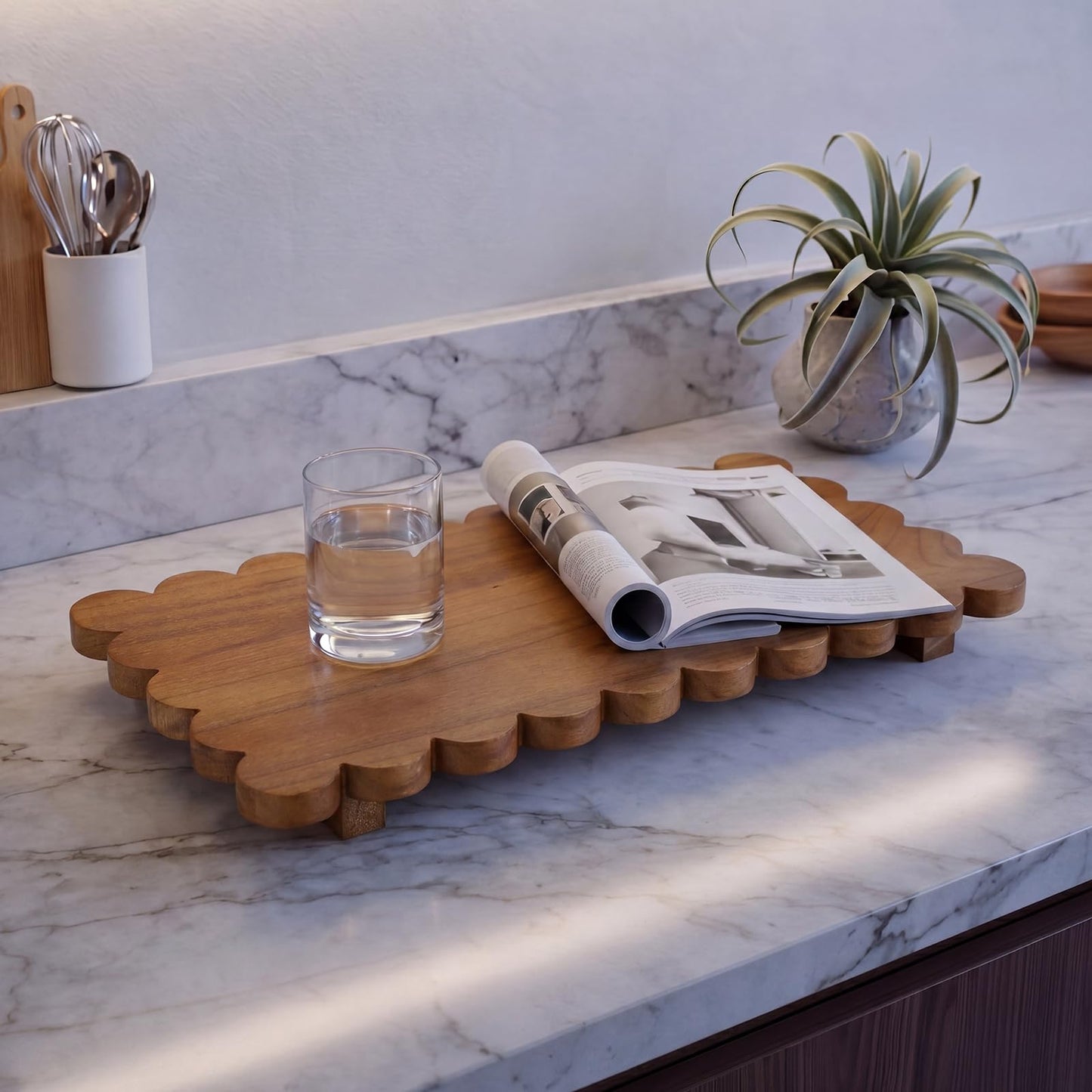 Scalloped Wood Riser Tray