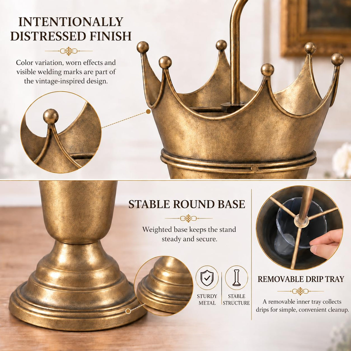 Vintage Metal Umbrella Stand for Entryway