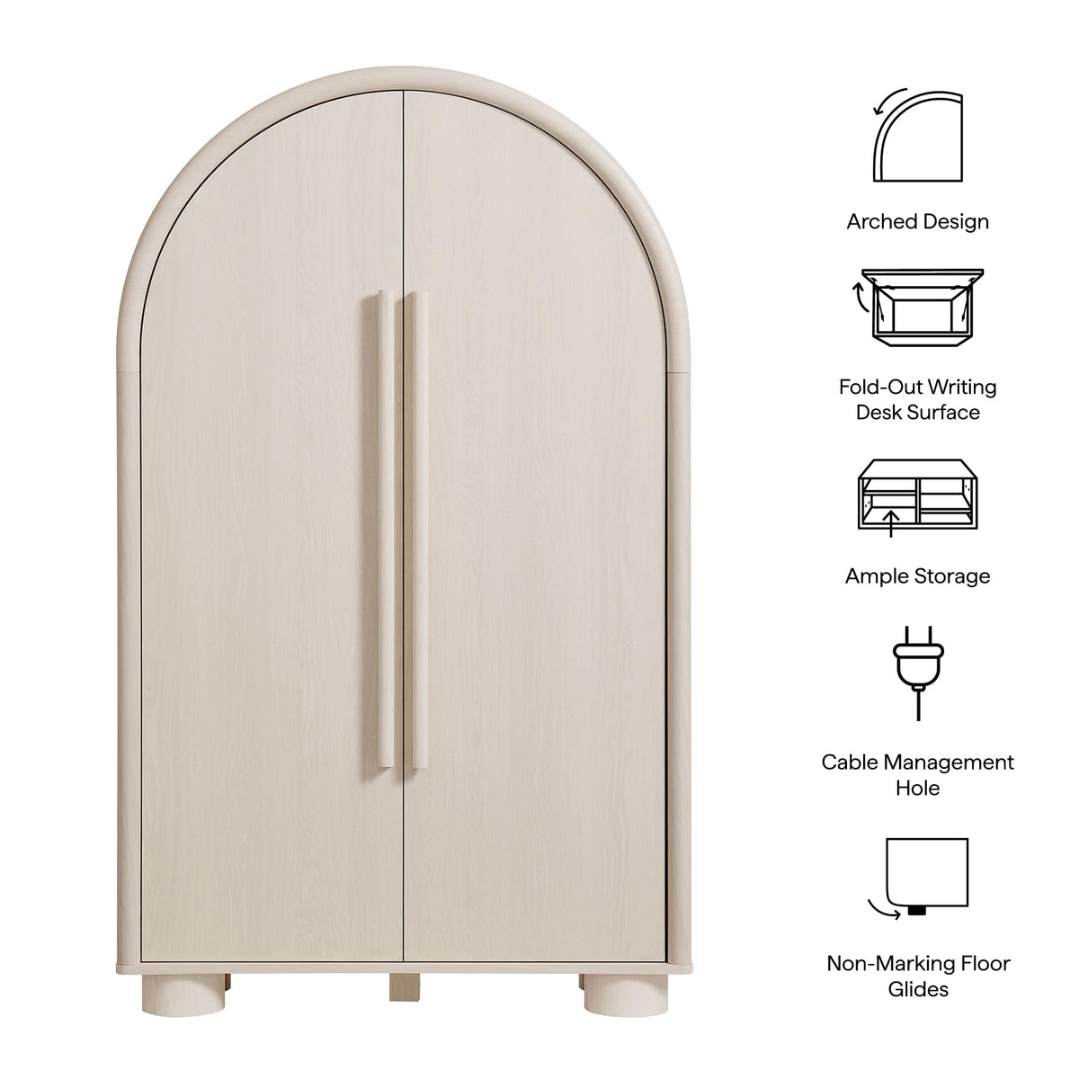 Modern Arched Storage Cabinet with Concealed Desk & Shelves