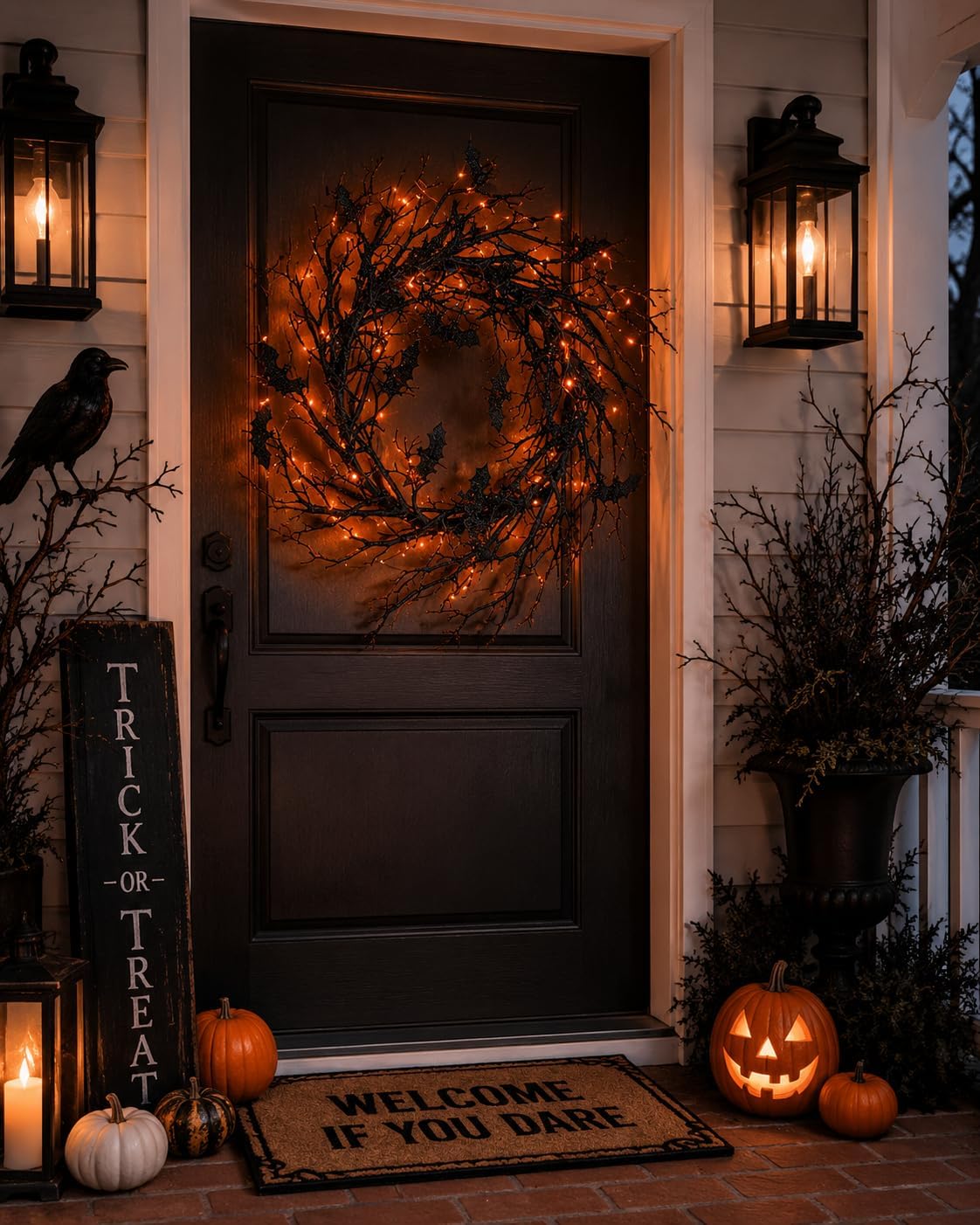 26" Light Up Black Bat Wreath