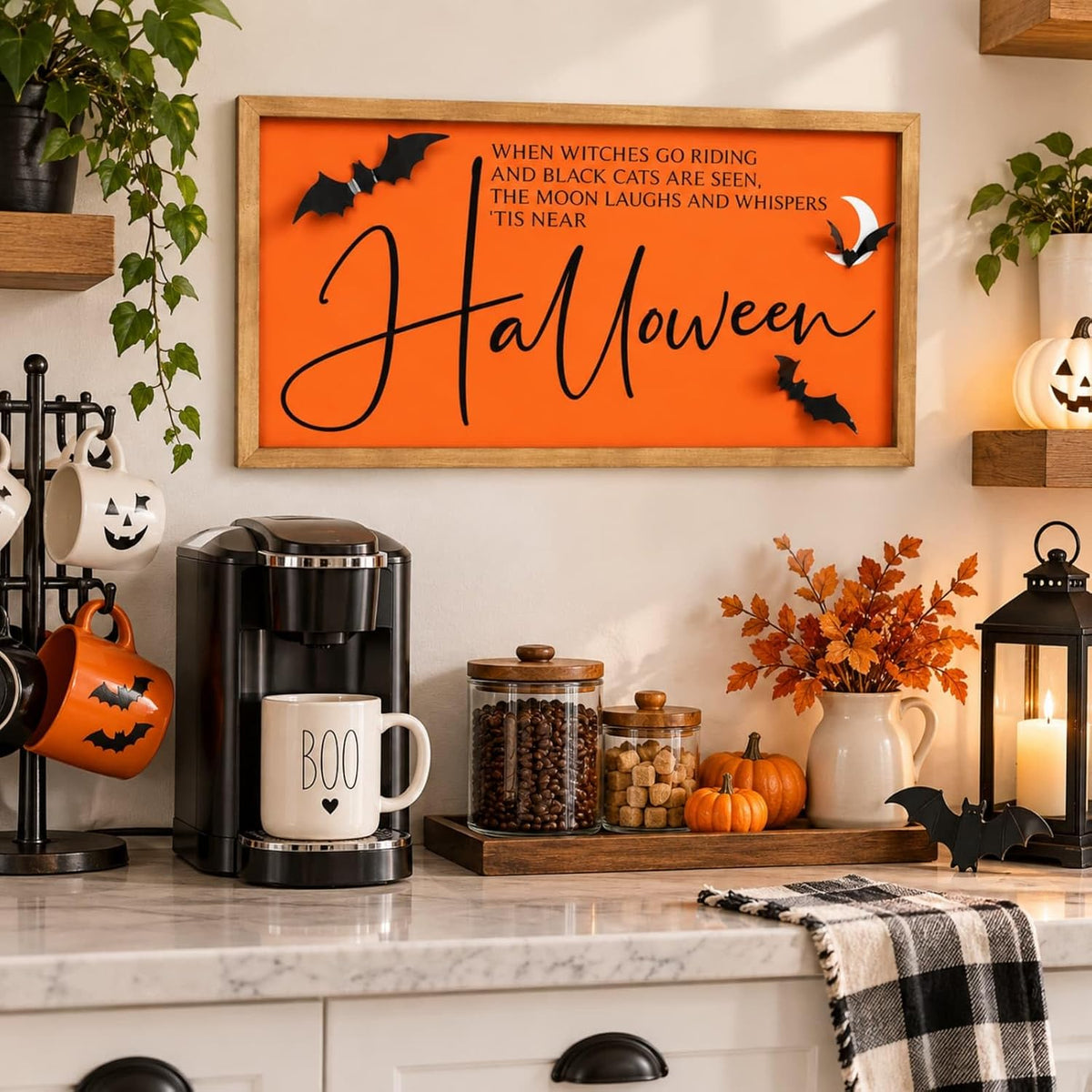 Halloween Wall Art Framed With 3d Bats