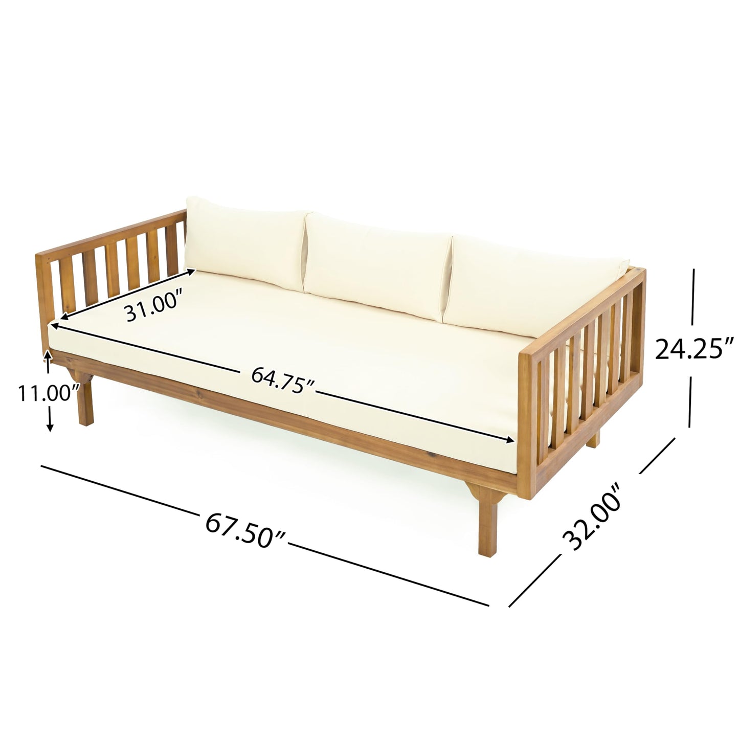 Outdoor Acacia Wood Conversation Set, 3-Seat Loveseat Sofa w/Cushion and Round Coffee Table for Backyard, Patio Furniture, Teak+Beige