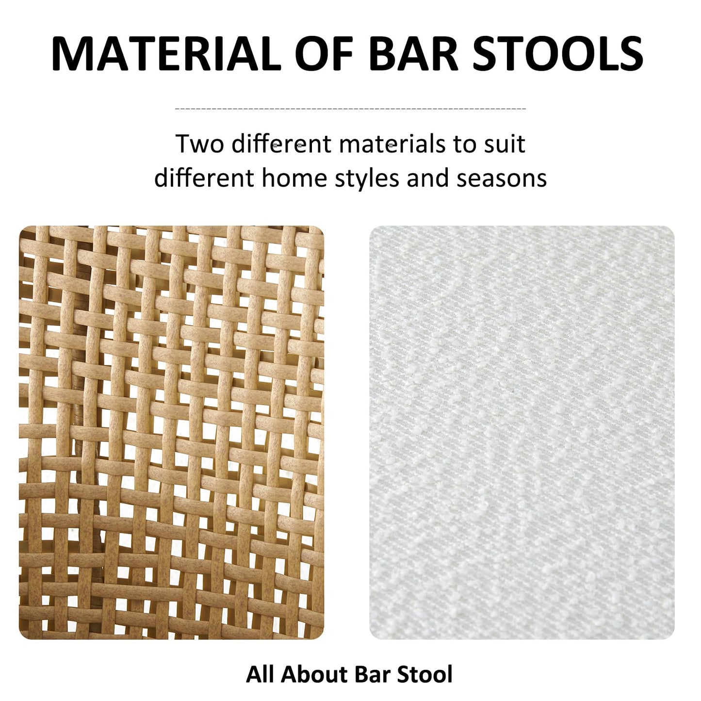 Rattan Bar Stools Set of 2, Counter Height Wicker Bar Stools with Square Back, Square Bar Chair with PE Rattan with Metal Legs,Chair for Home Kitchen