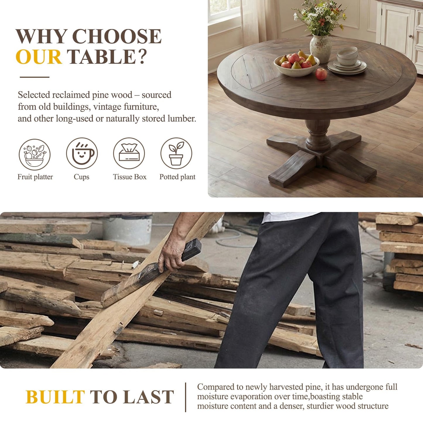 60" Round Dining Kitchen Table
