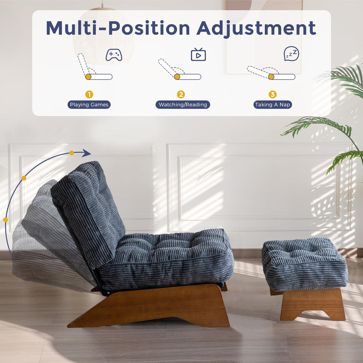 Lounge Chair with Ottoman and with Adjustable Backrest