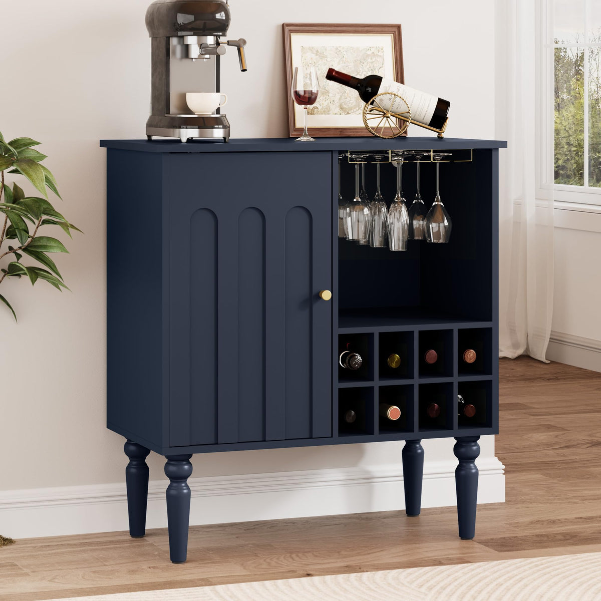 Arched Fluted Coffee Bar Cabinet with Storage & Wine Racks