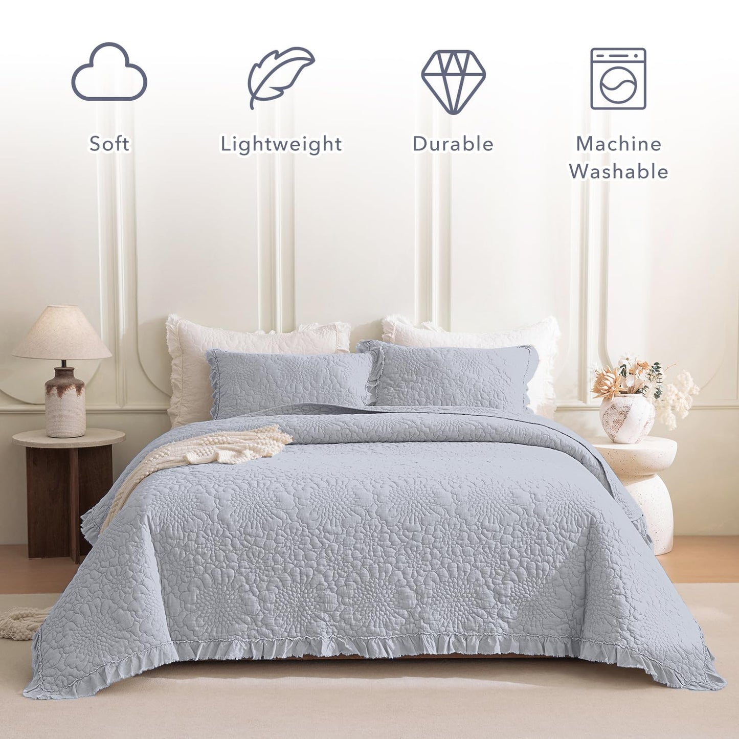 Cotton Oversized Quilt Bedspread Set