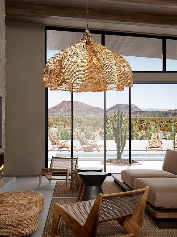 Rattan Large Woven 4-Light Chandelier