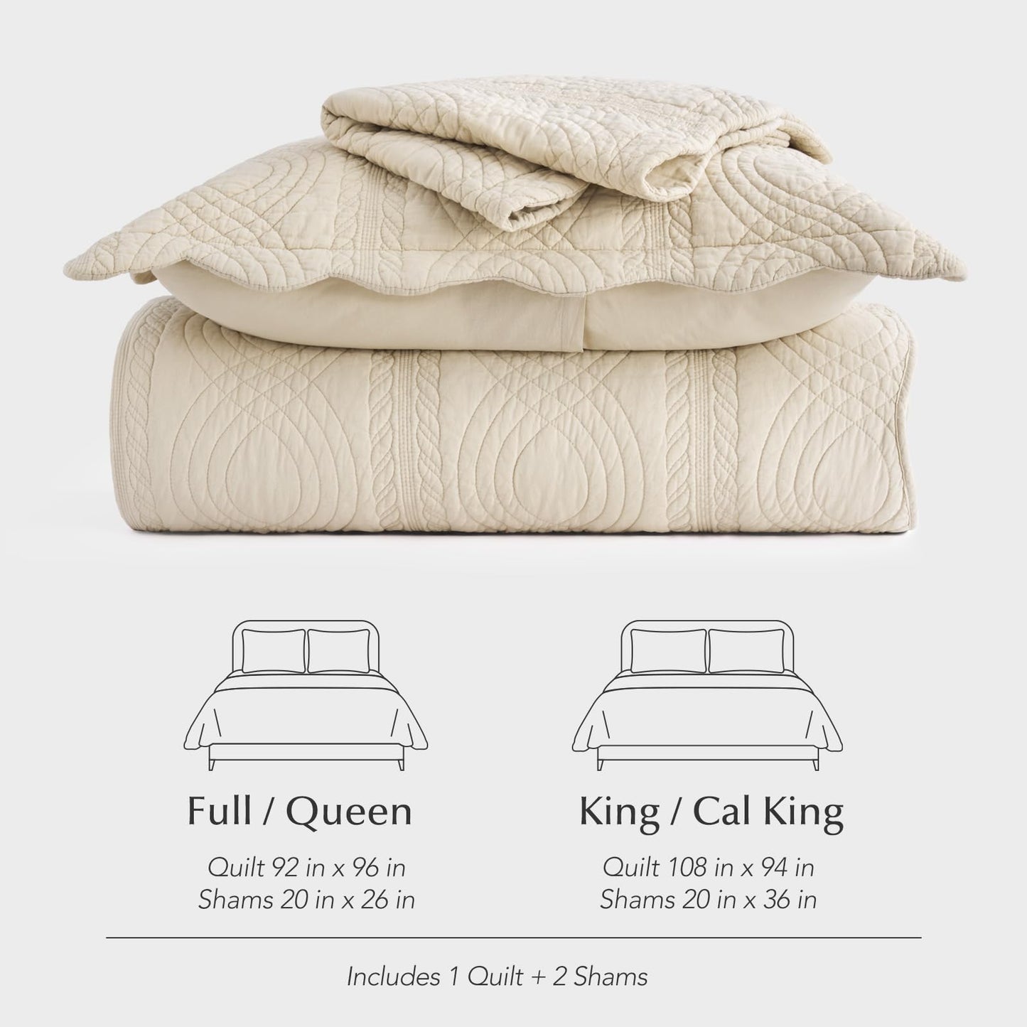 100% Cotton Scallop Quilt Set