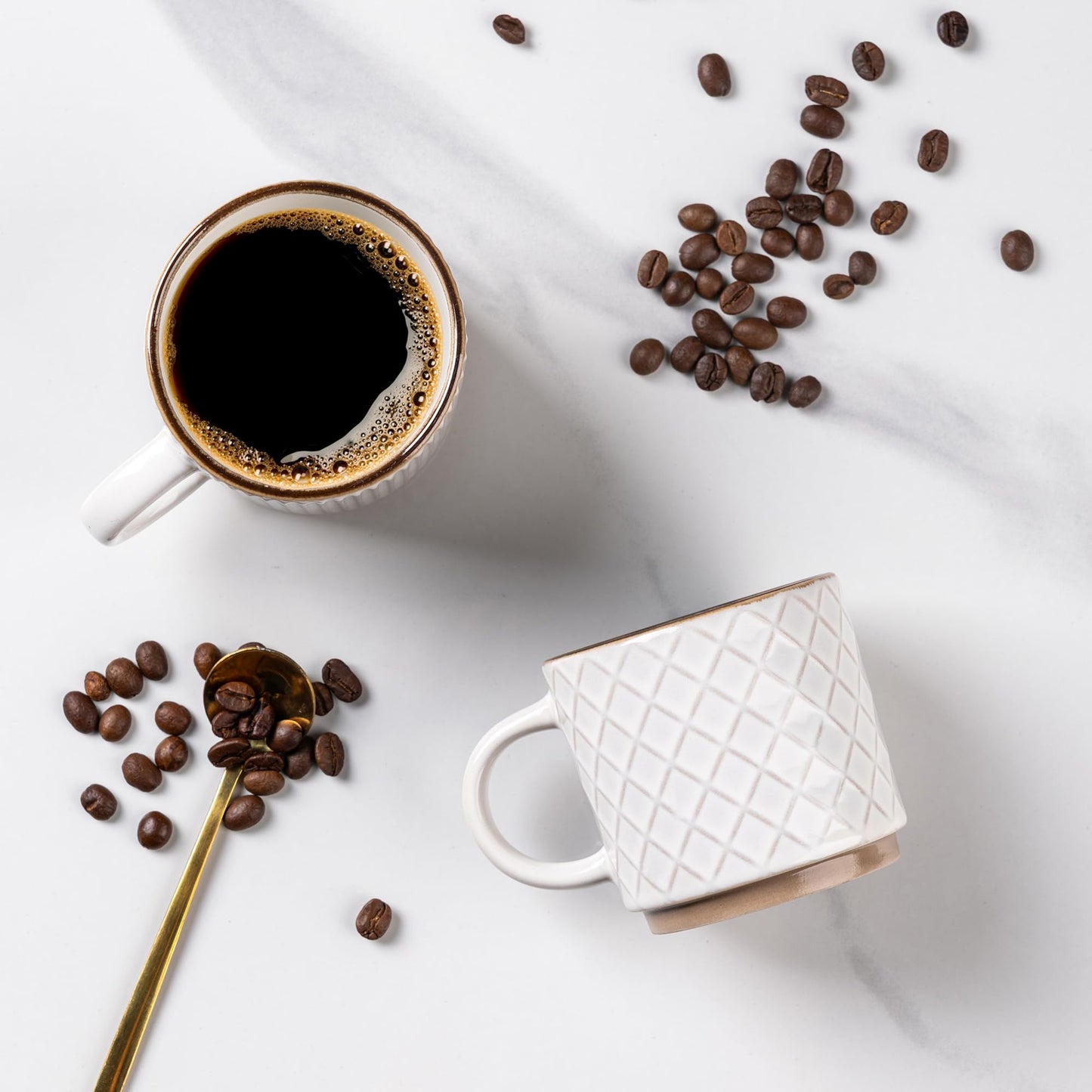 GBhome 12OZ Stackable Coffee Mugs, Ceramic Coffee Mugs with Texture Patterns for Man,Woman,Dad,Mom, Modern Coffee Mugs Set of 4 for Latte/Cappuccino/Cocoa. Dishwasher&Microwave Safe, Pale Khaki