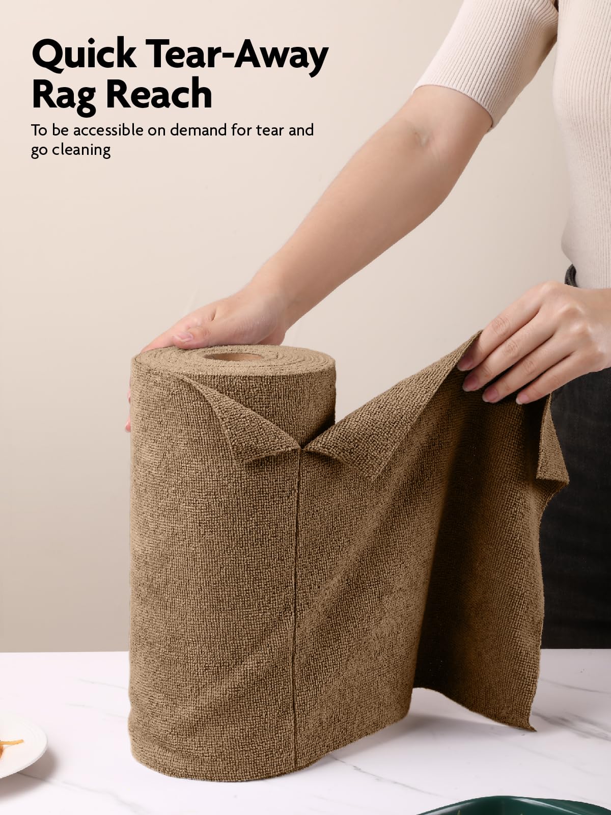 Fantasticlean Microfiber Cleaning Cloth Roll -60 Pack, Tear Away Microfiber Towels, 12" x 12", Reusable, Washable, Scratch Free, Ultra Absorbent Dishcloth for All-Around Cleaning (Beige & Tan)