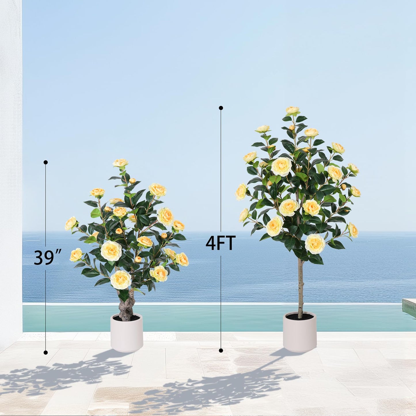 Yepdin 63 inch Artificial Camellia Tree with White Flower Pots - White Fake Tree,5 Ft Faux Plants Indoor wich Blooming,Artificial Plants for Indoor & Outdoor Home Front Door Decor