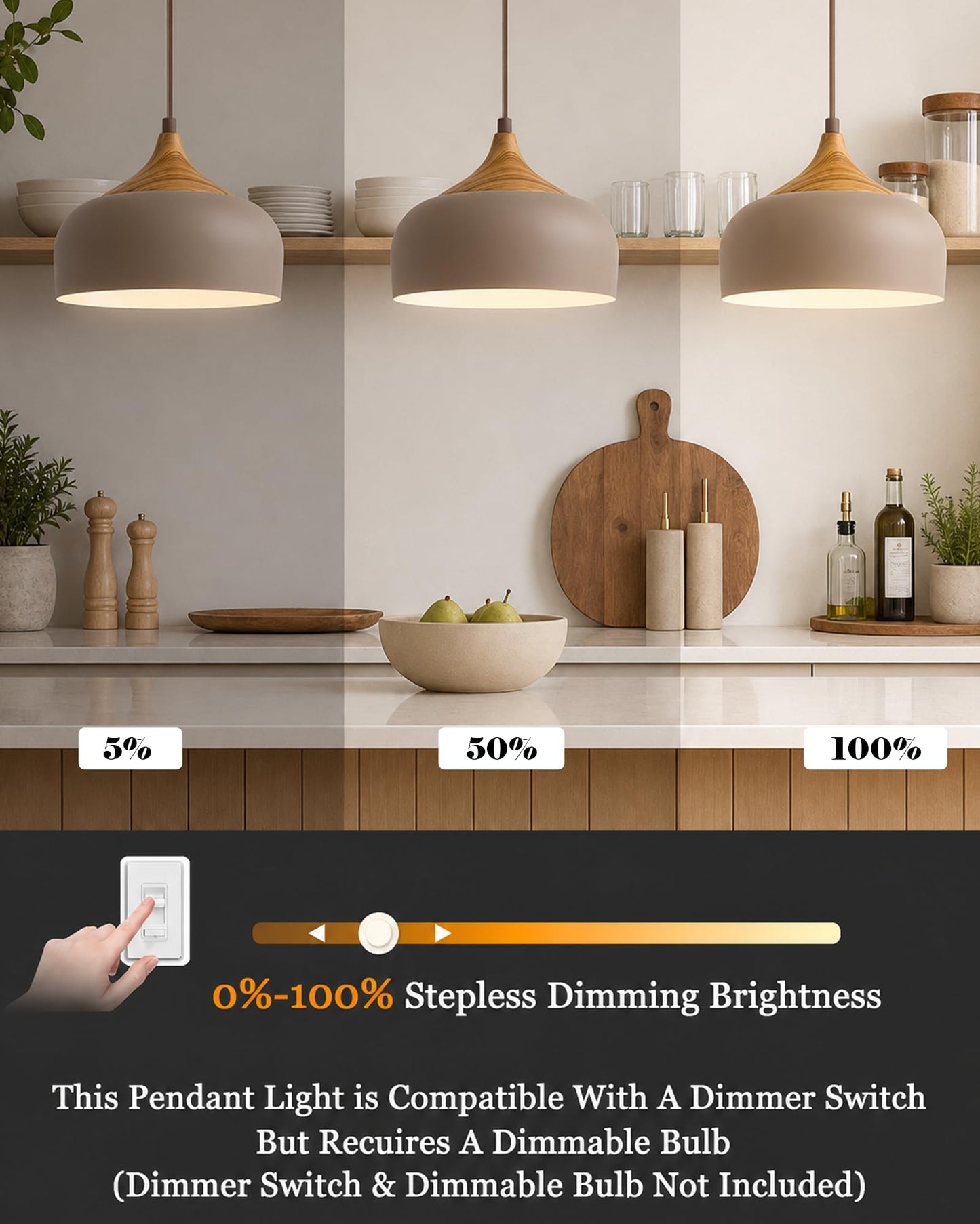 Modern Walnut Wooden Pendant Dome Light