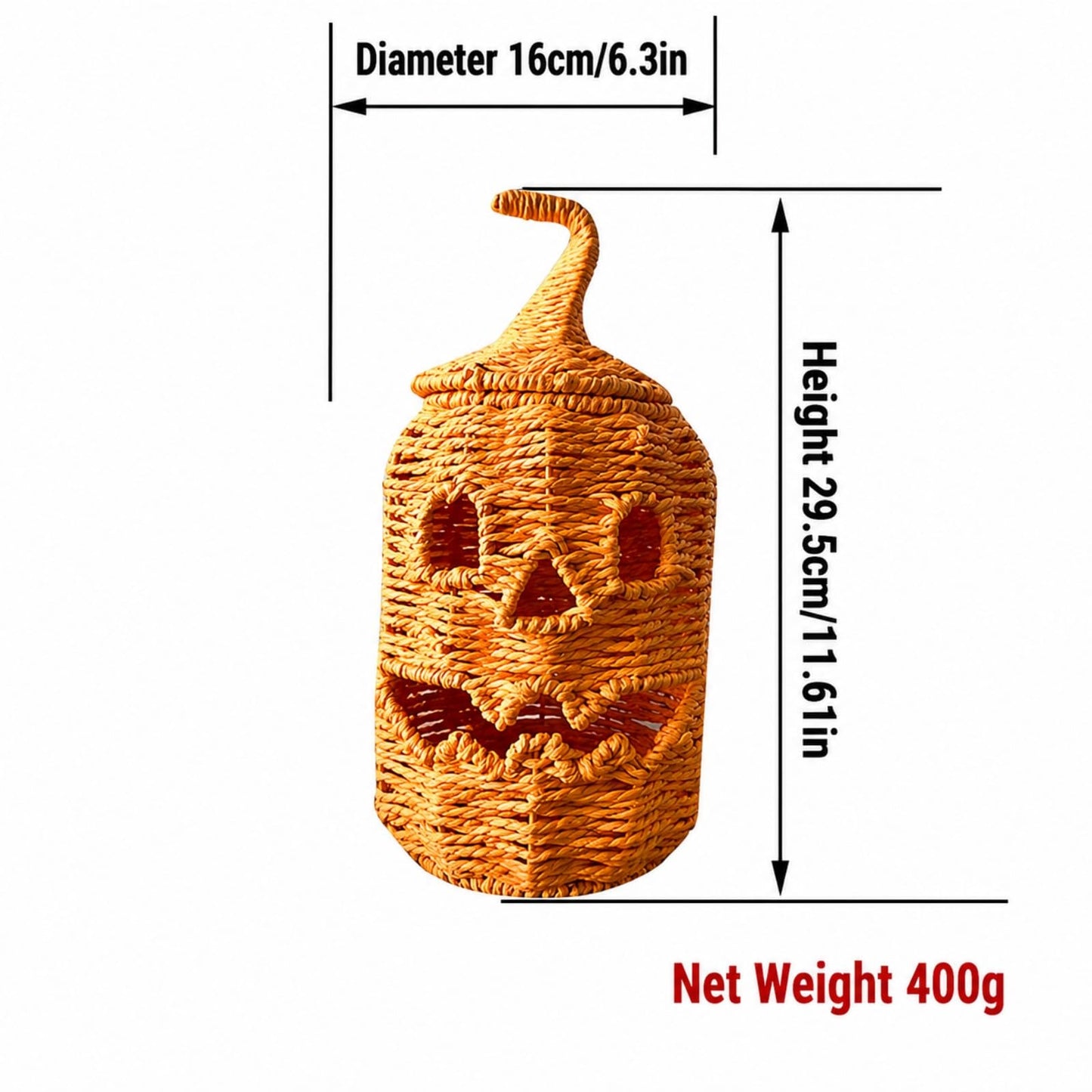 Rattan Lantern Pumpkin Candle Holder with Witch Hat Shape Lid
