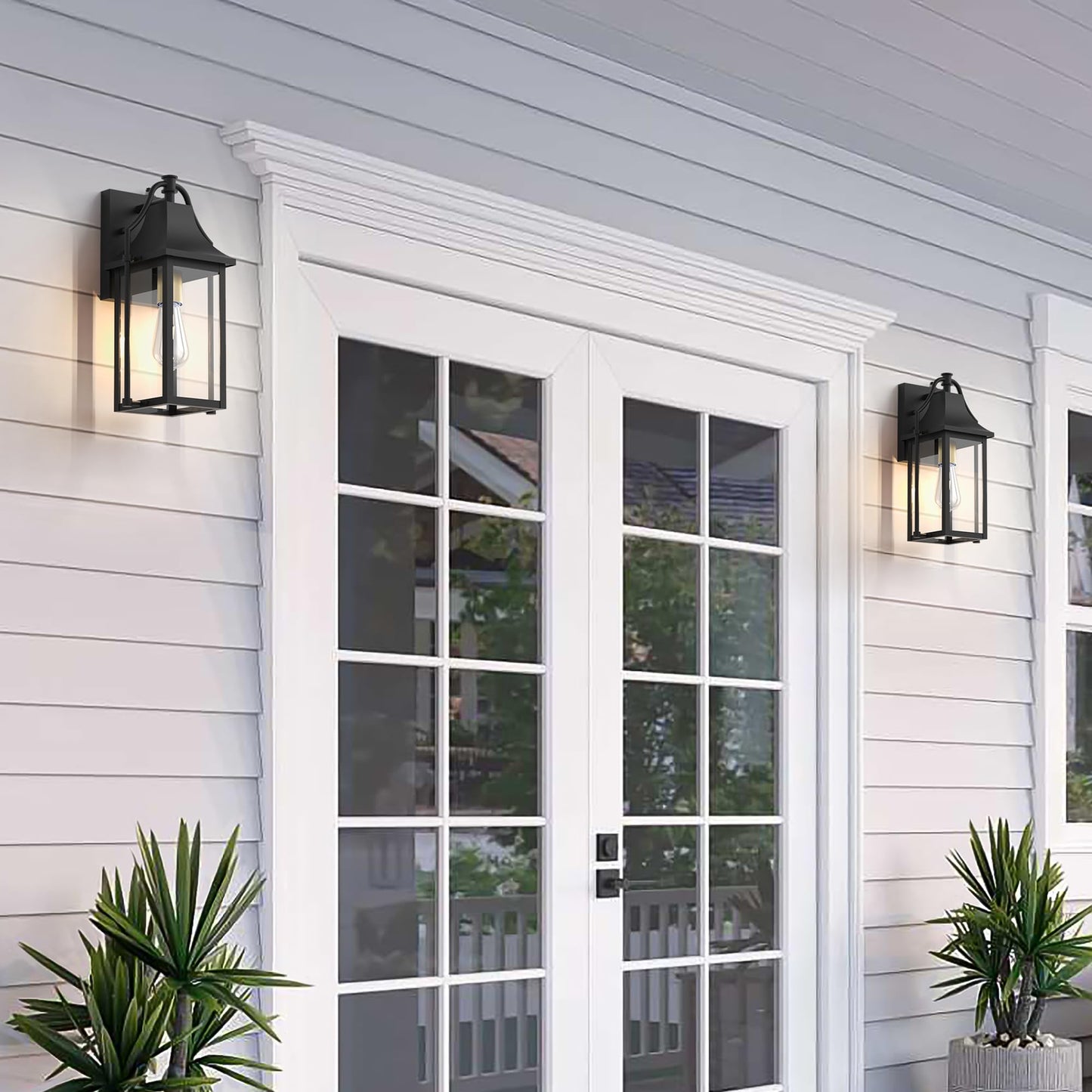 Outdoor Wall Lights Fixtures, Large Size Dusk to Dawn Waterproof Exterior Lanterns, Modern Porch Sconce Wall Mounted with Glass