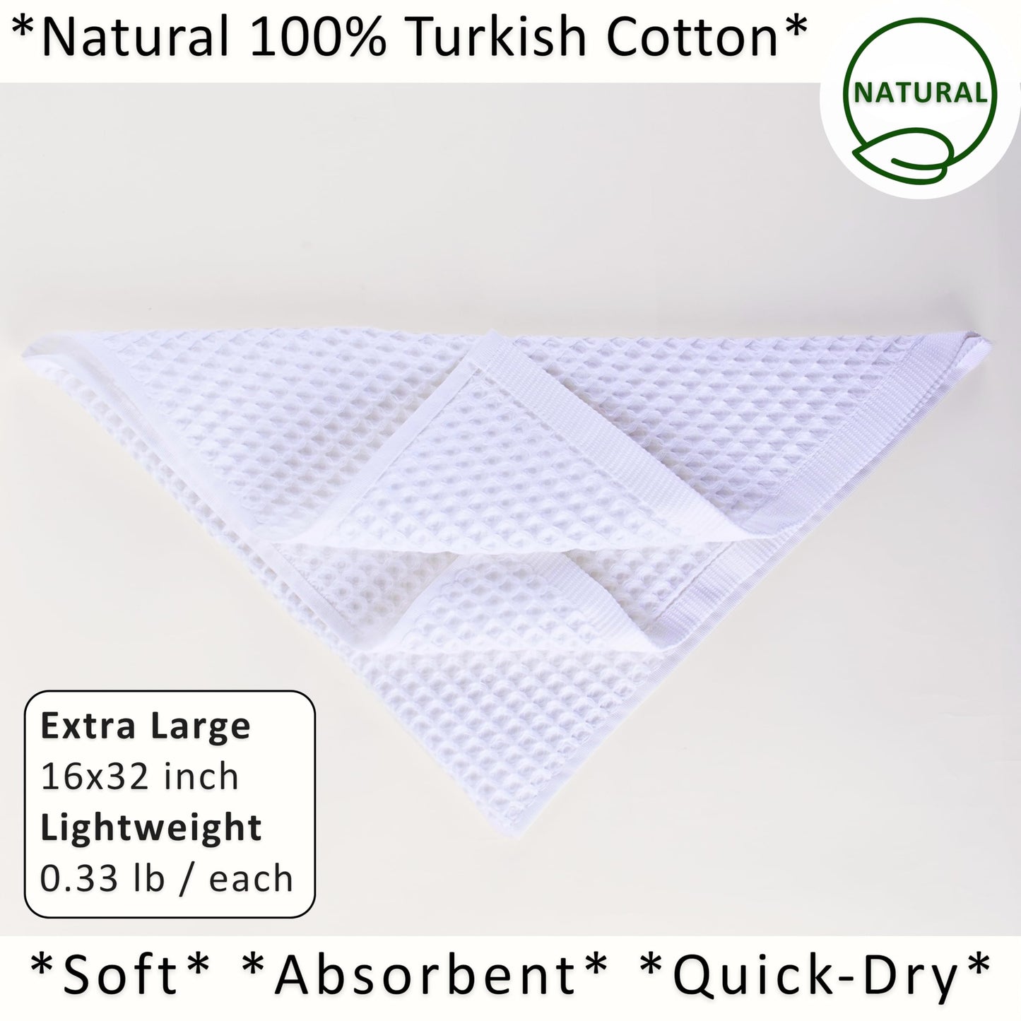 PÜSKÜL Organic Waffle Kitchen Towel Pure 100% Turkish Cotton Set of 3 Natural Raw-Undyed Towel - Premium Quality Soft Quick-Dry Absorbent Lint-Free Hand & Dish Towels Large 32X16 (3, Natural Beige)