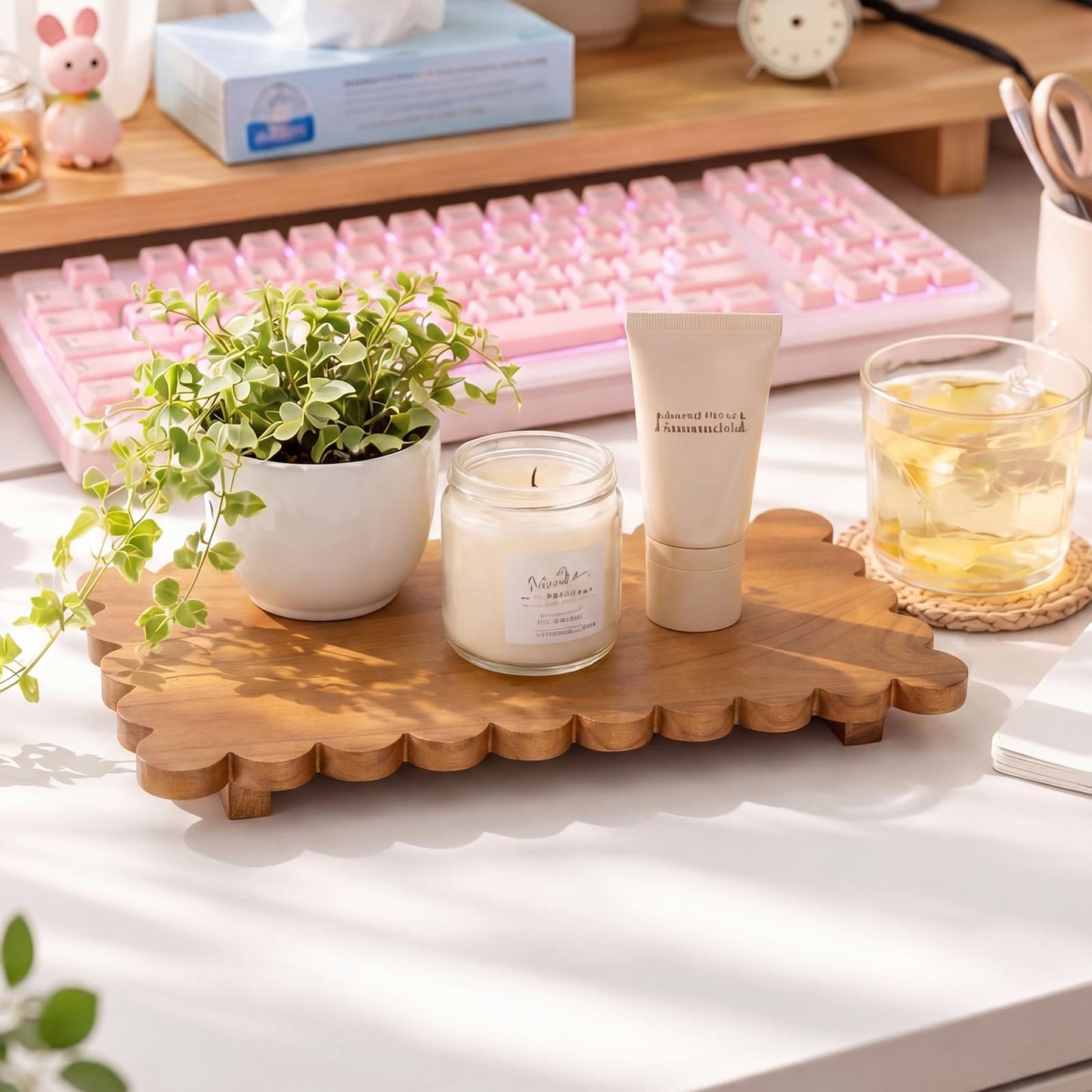 Scalloped Wood Riser Tray