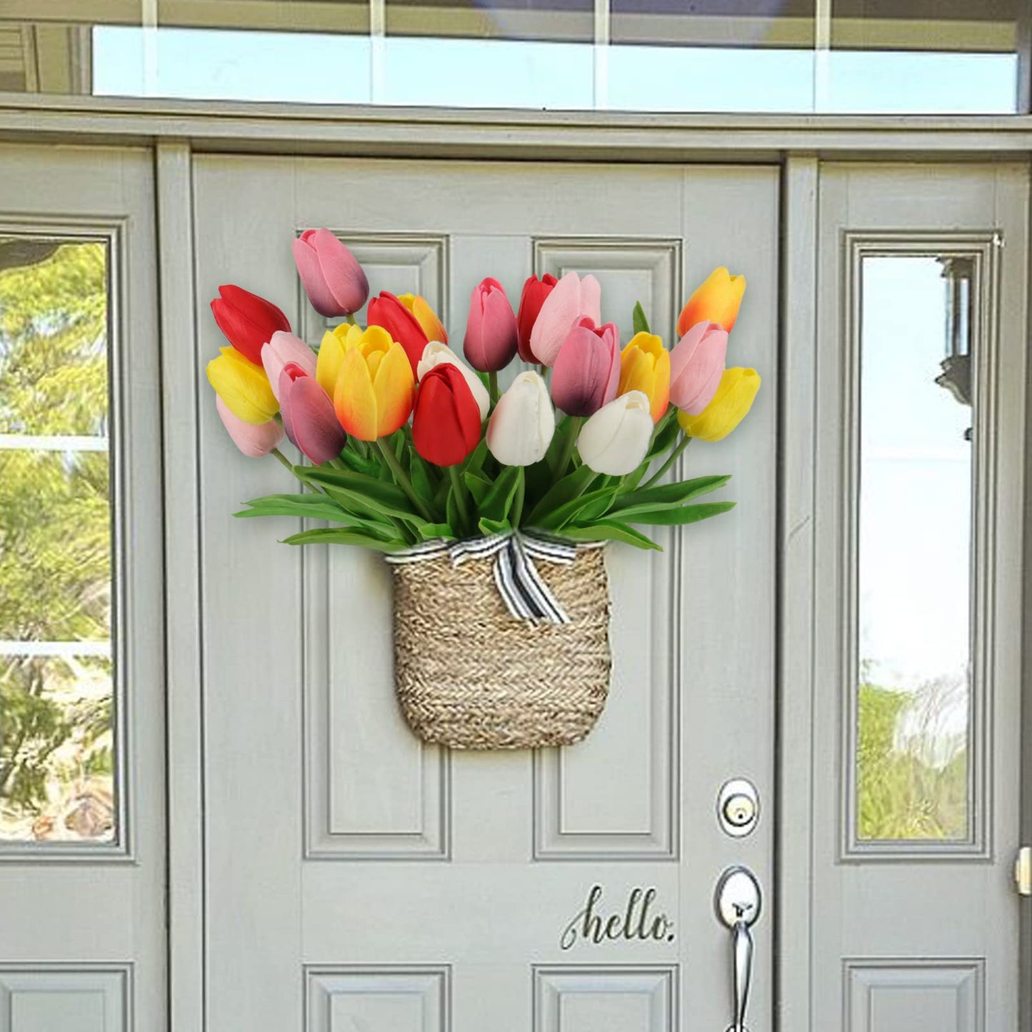 Beferr White Tulips Artificial Flowers 18Pcs Faux Silk Tulip Real Touch Tulip Fake Flowers Bouquets Arrangements for Mother's Day Easter Spring Flowers Gifts Home Table Decor