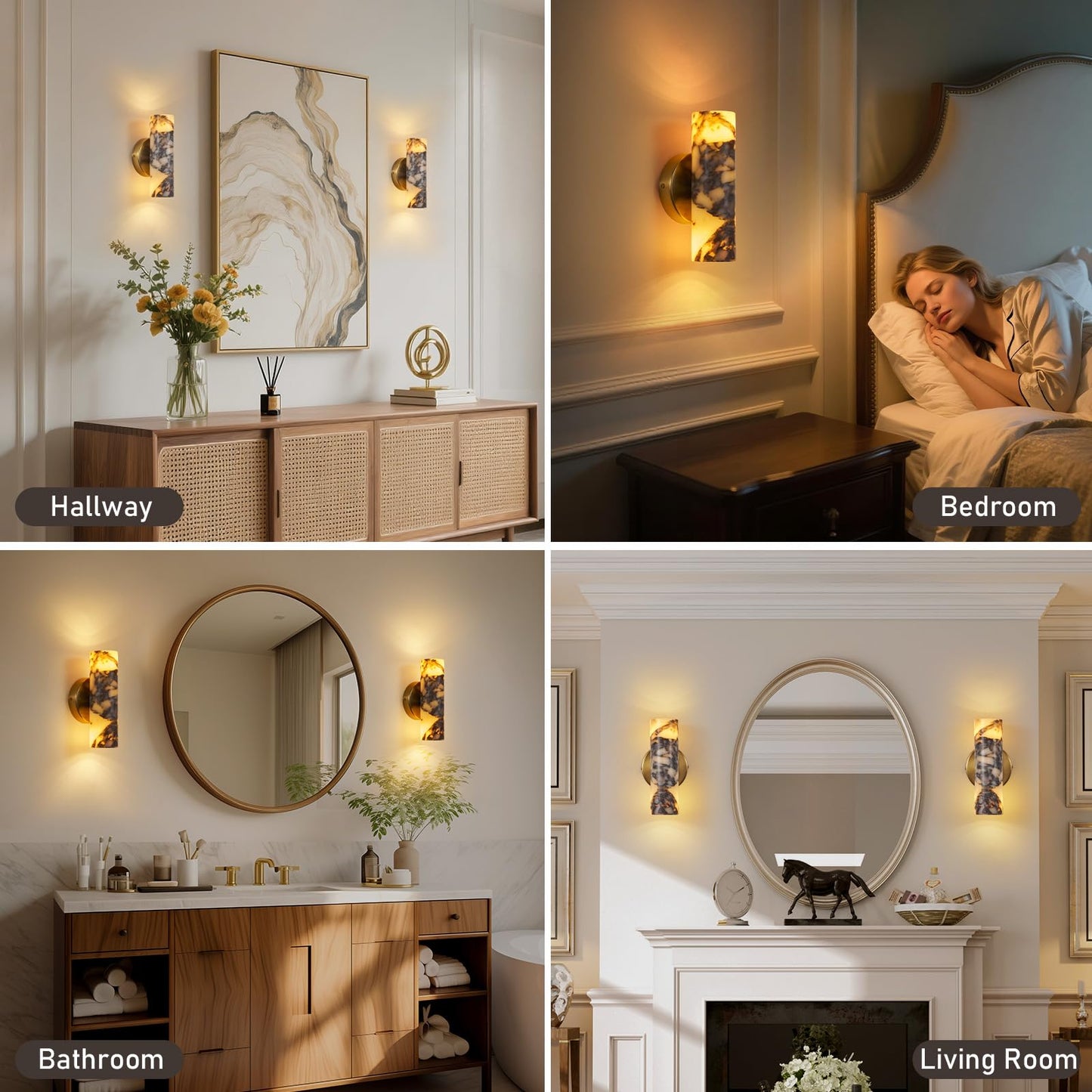 Natural Alabaster Marble Wall Sconces Set of 2