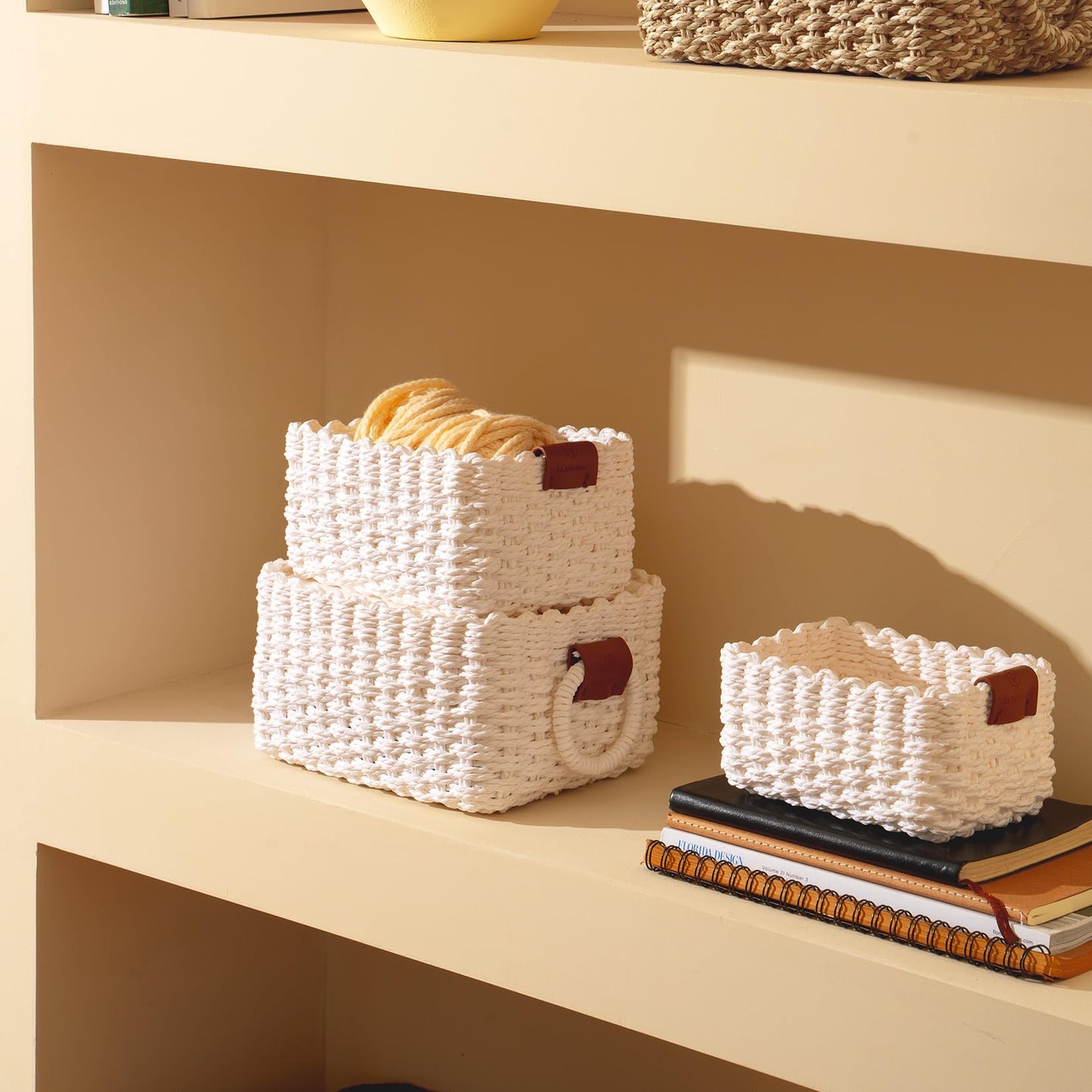 Wicker Square Storage Organizer Baskets / Set of 3