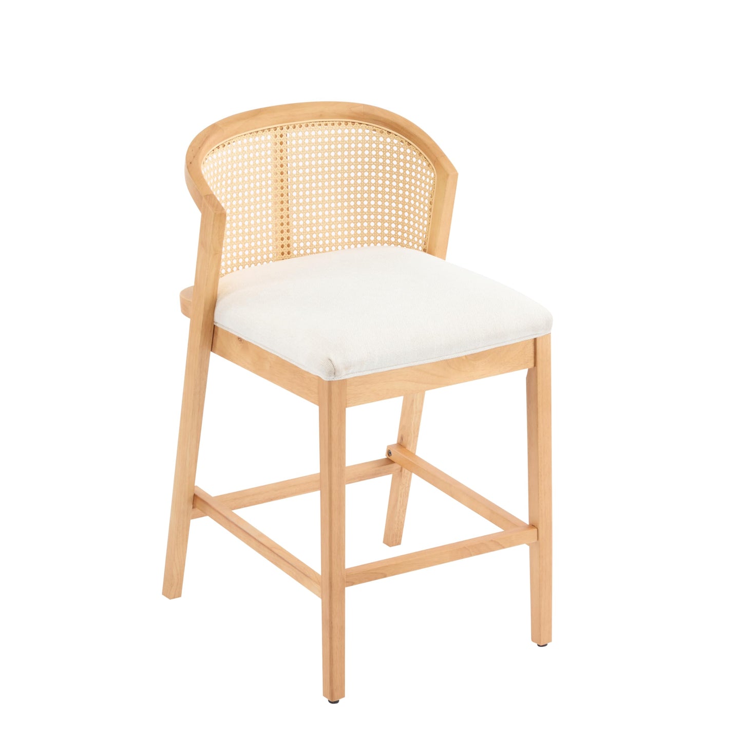 Christopher Knight Home JENA Rattan Counter Stools Set of 2, Counter Height Bar Stools for Bar Table, Rubberwood Frame with Upholstered Barstools, Wood Accent Chair with Footrest, Beige + Walnut
