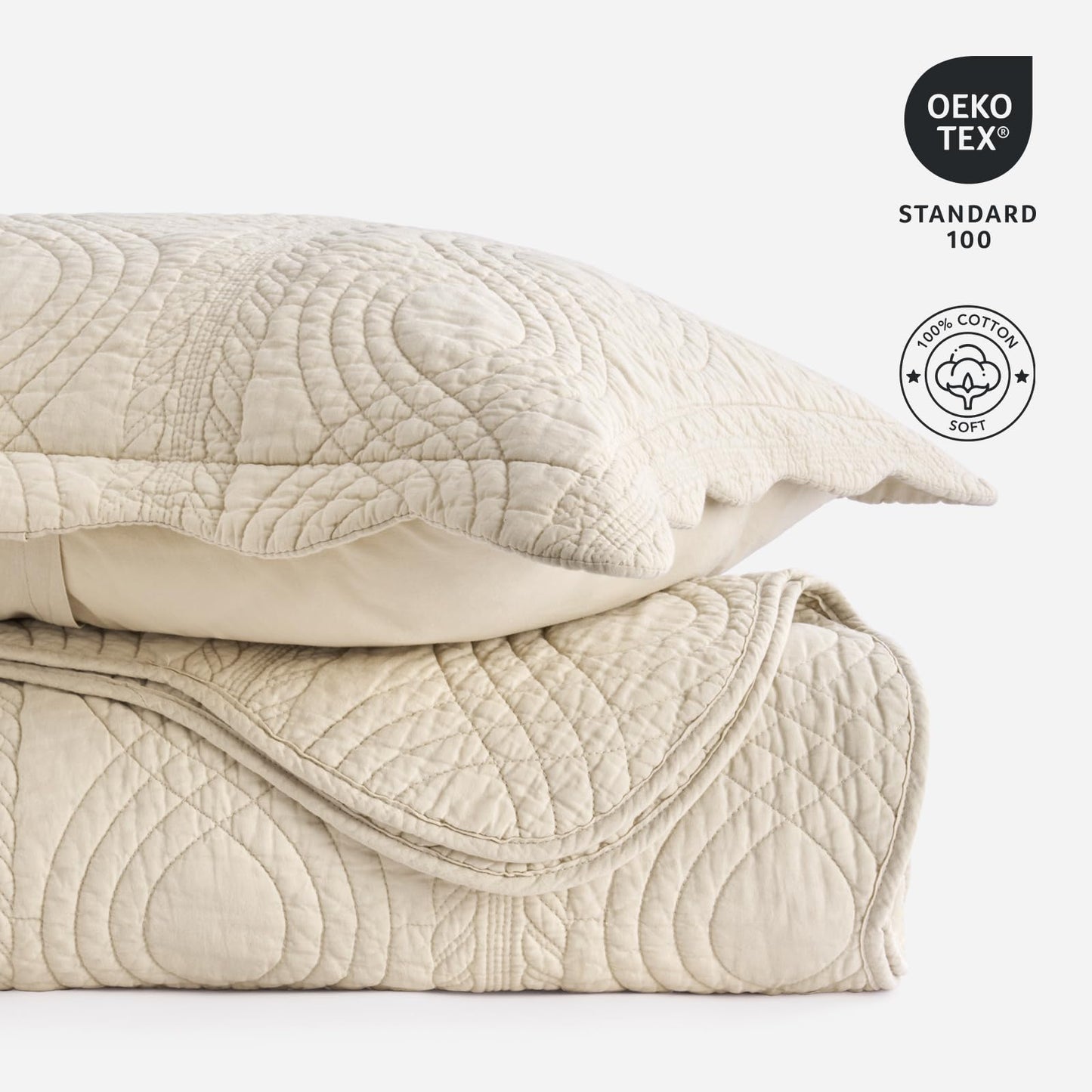100% Cotton Scallop Quilt Set