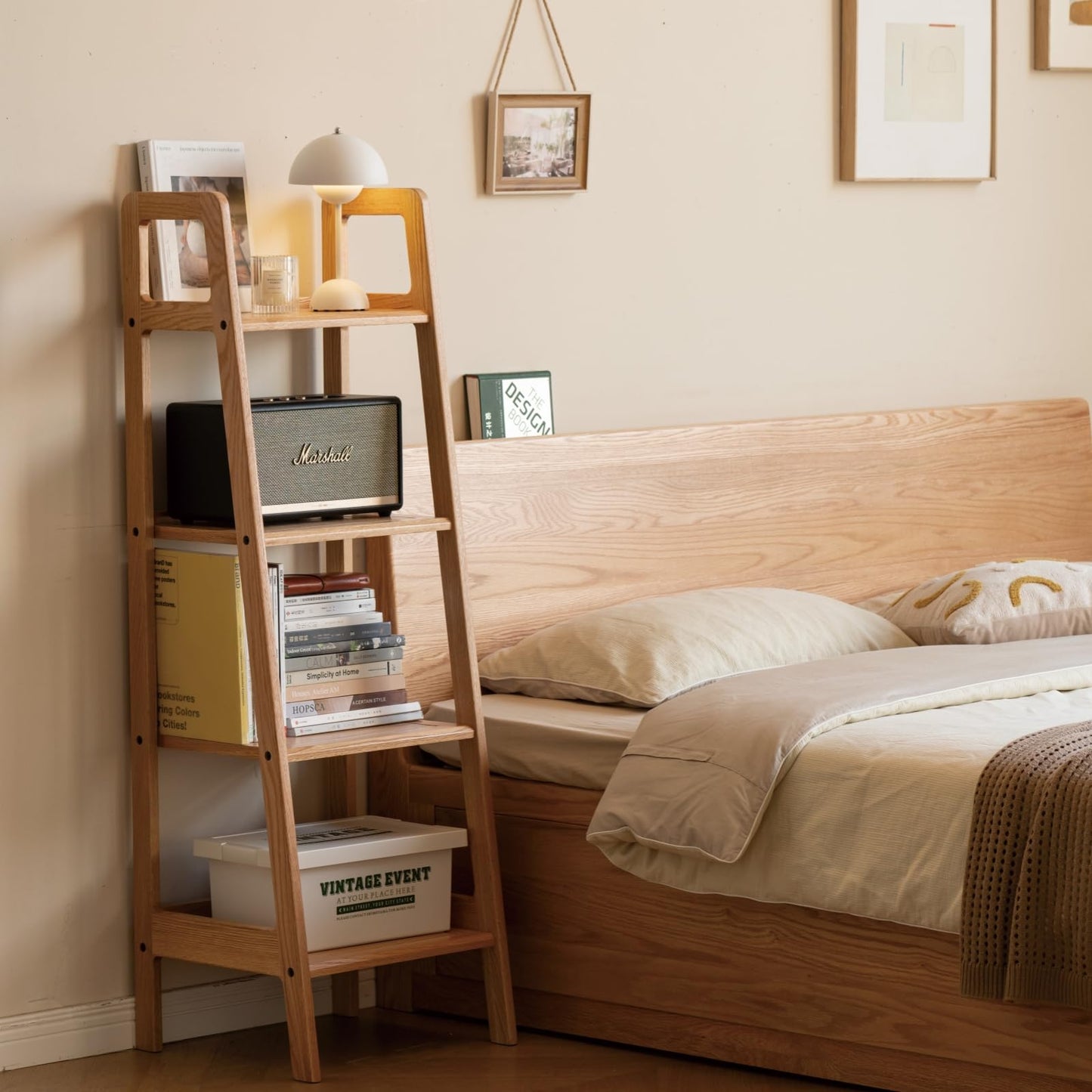 Solid Oak 3 Tier Ladder Bookshelf