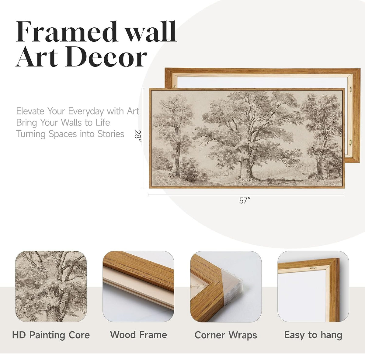 Framed Vintage Landscape Wall Art 60x30 Inch