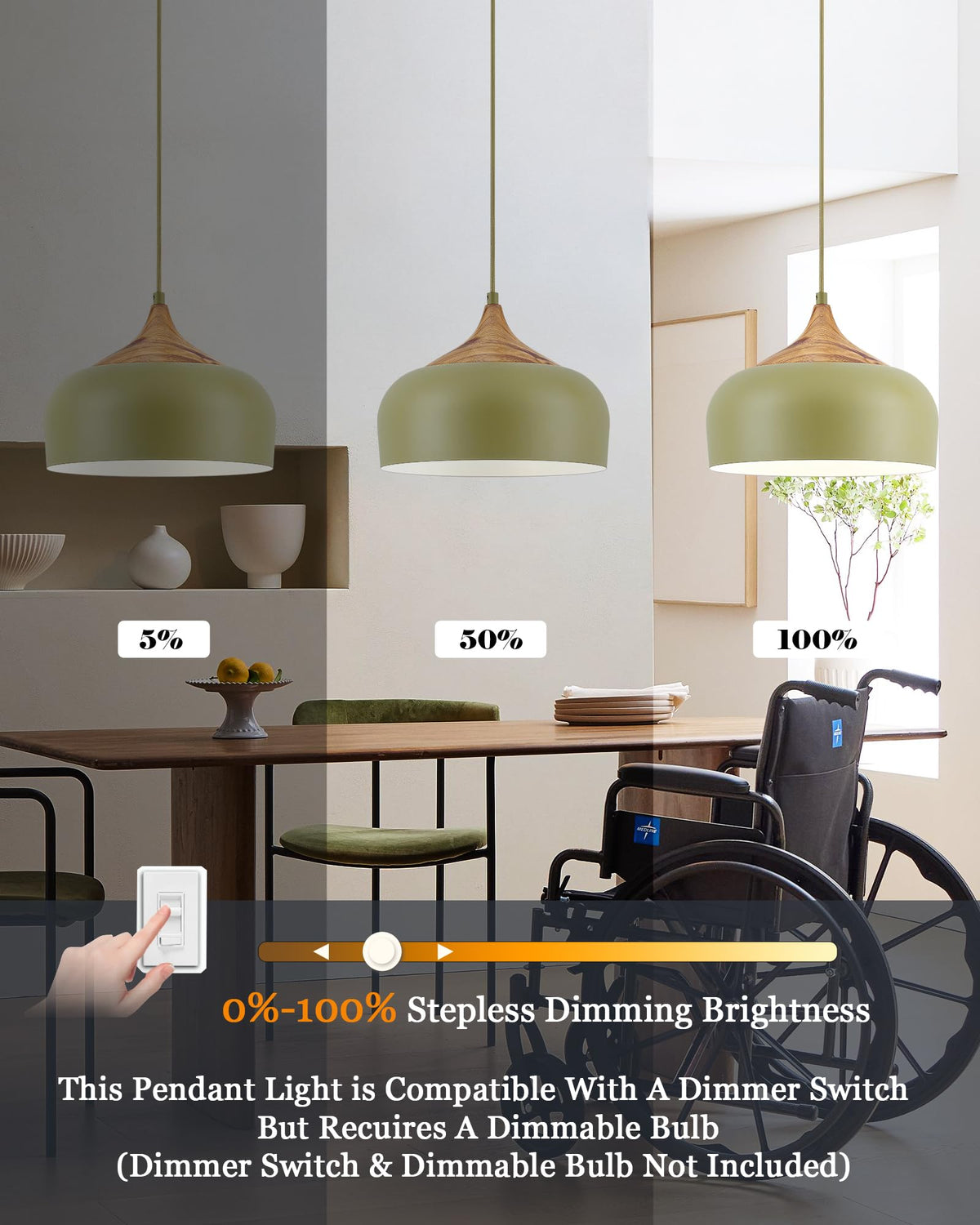 Modern Walnut Wooden Pendant Dome Light