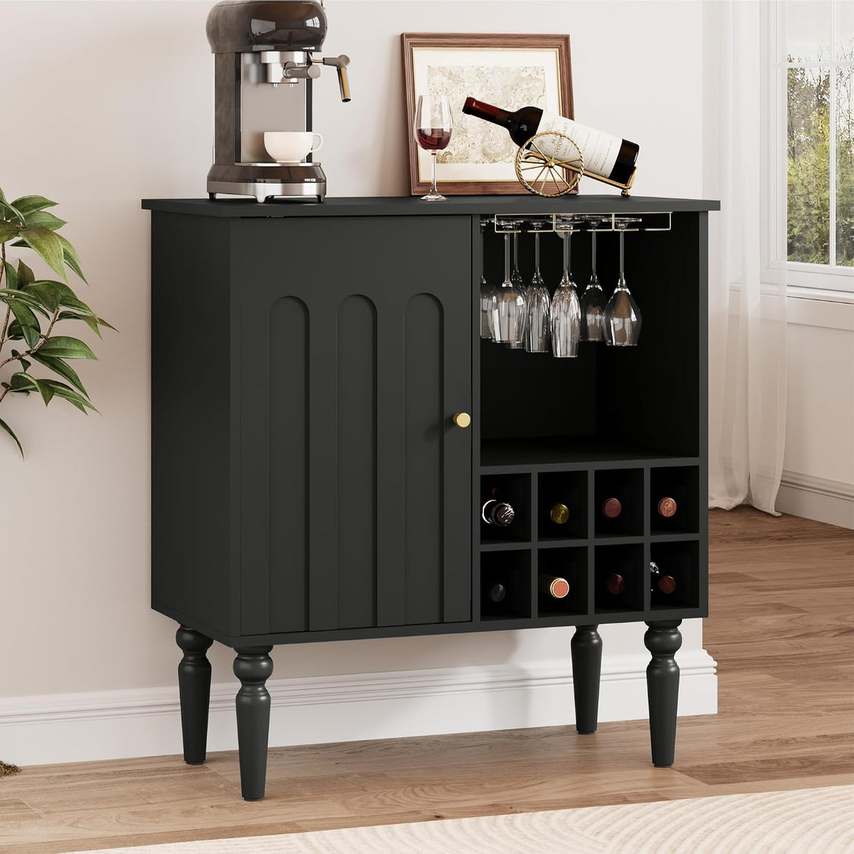 Arched Fluted Coffee Bar Cabinet with Storage & Wine Racks