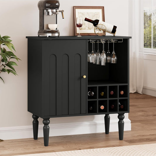 Arched Fluted Coffee Bar Cabinet with Storage & Wine Racks