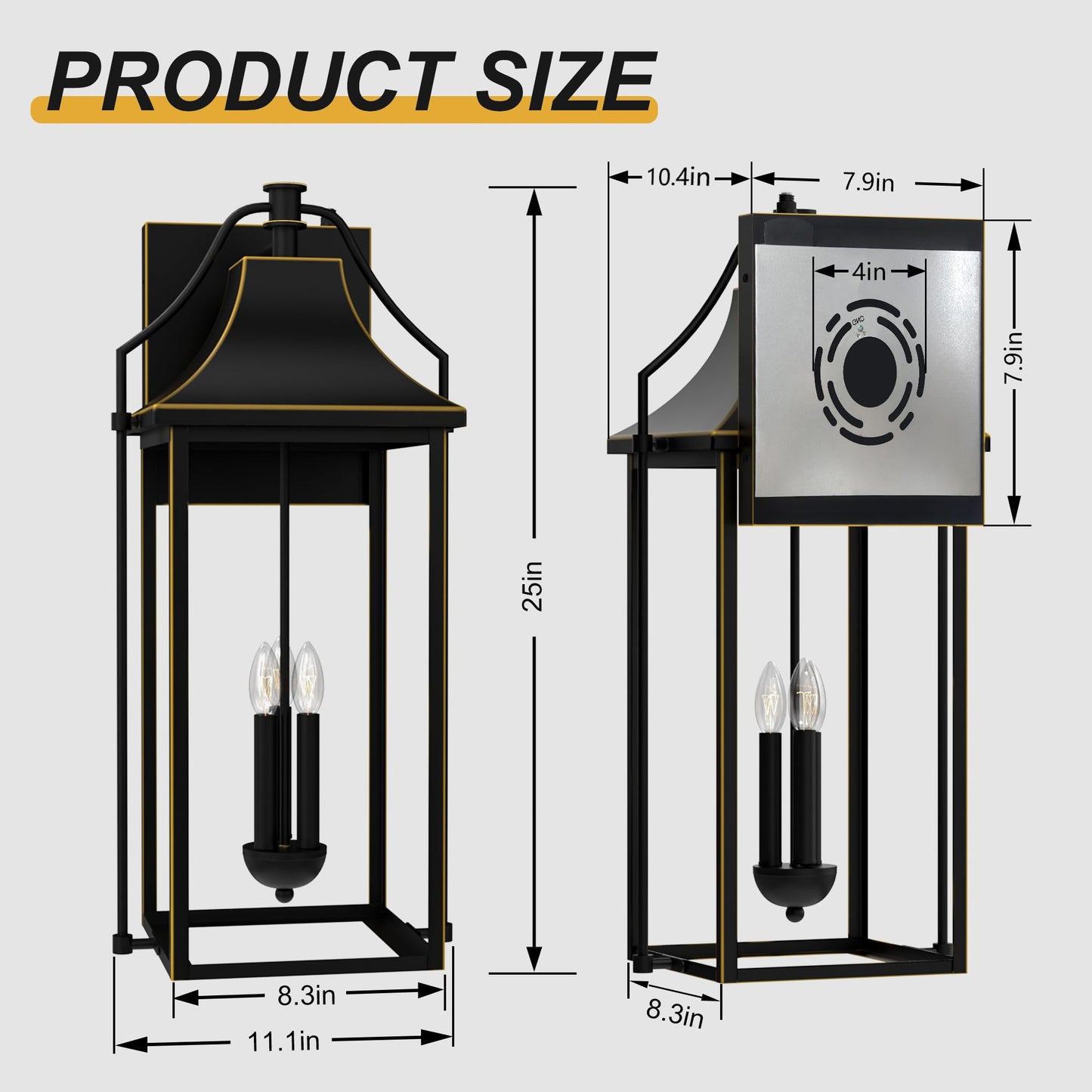 Outdoor Wall Lights Fixtures, Large Size Dusk to Dawn Waterproof Exterior Lanterns, Modern Porch Sconce Wall Mounted with Glass