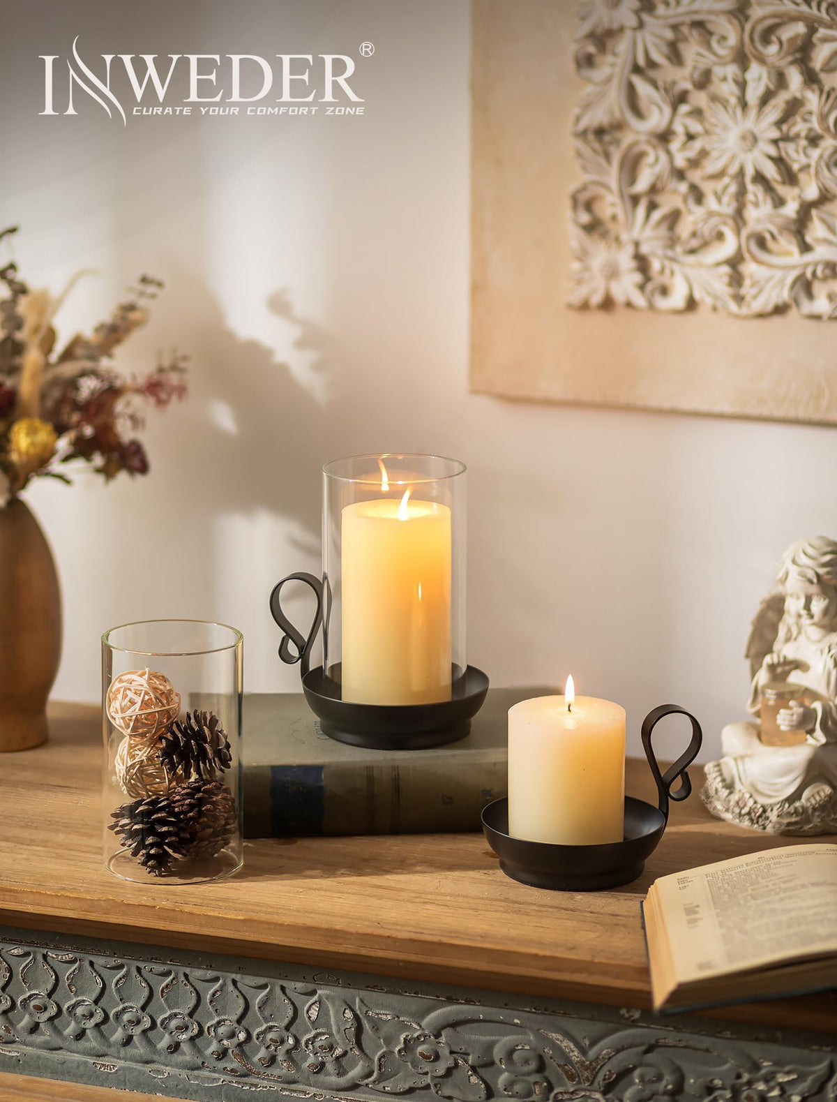 Hurricane Glass Candle Holder Set of 2