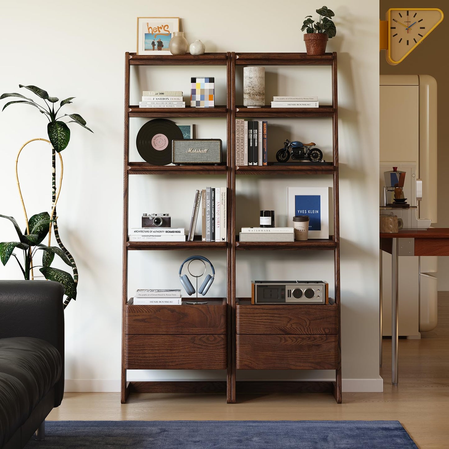 Solid Oak 3 Tier Ladder Bookshelf