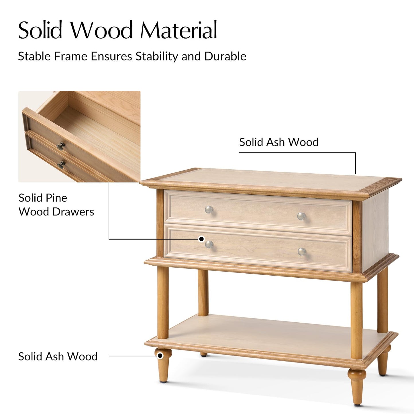 Natural Wood Nightstand with Drawer & Open Shelf