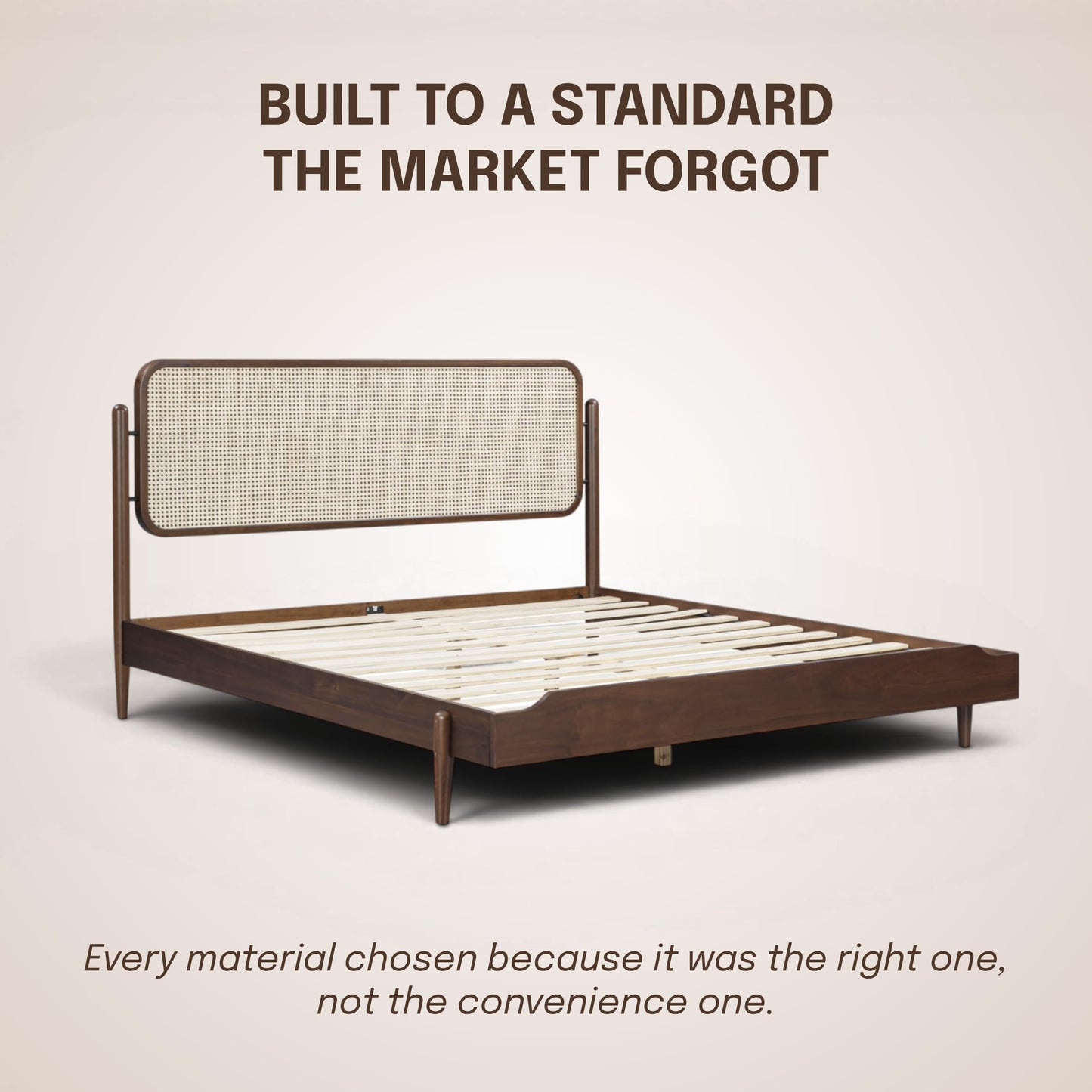 King Platform Bed with Natural Rattan Headboard