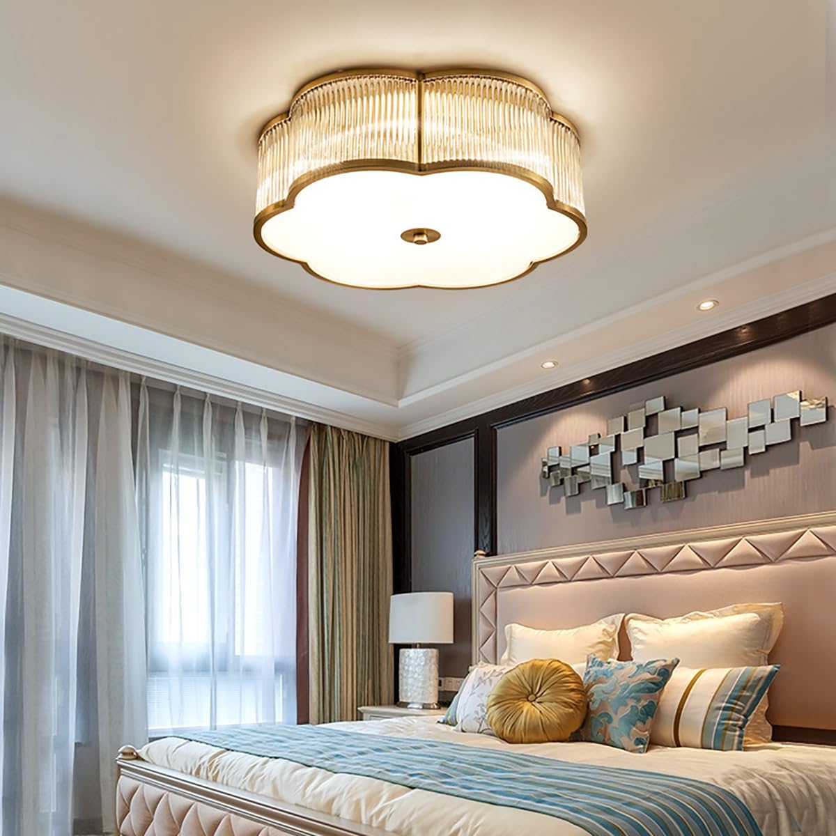 Vintage Style Brass Flush Mount Chandelier