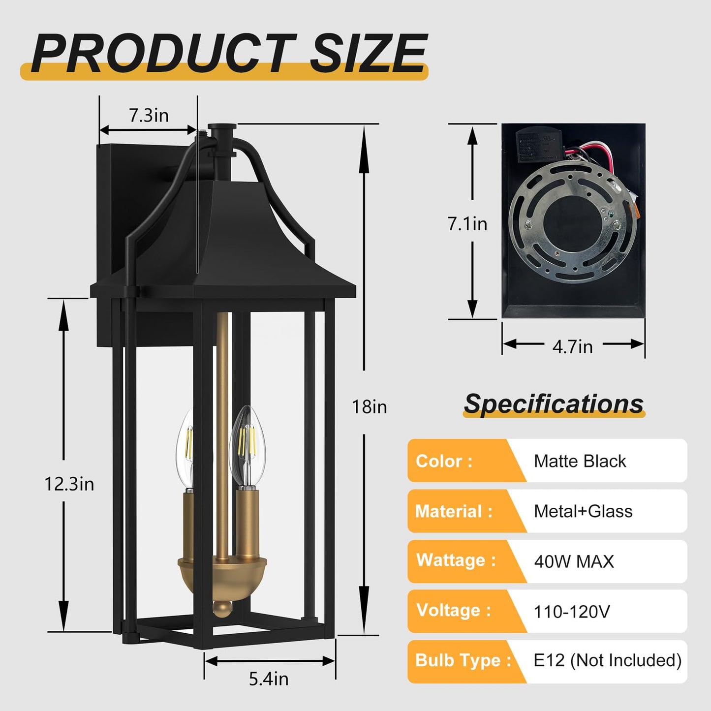 Outdoor Wall Lights Fixtures, Large Size Dusk to Dawn Waterproof Exterior Lanterns, Modern Porch Sconce Wall Mounted with Glass