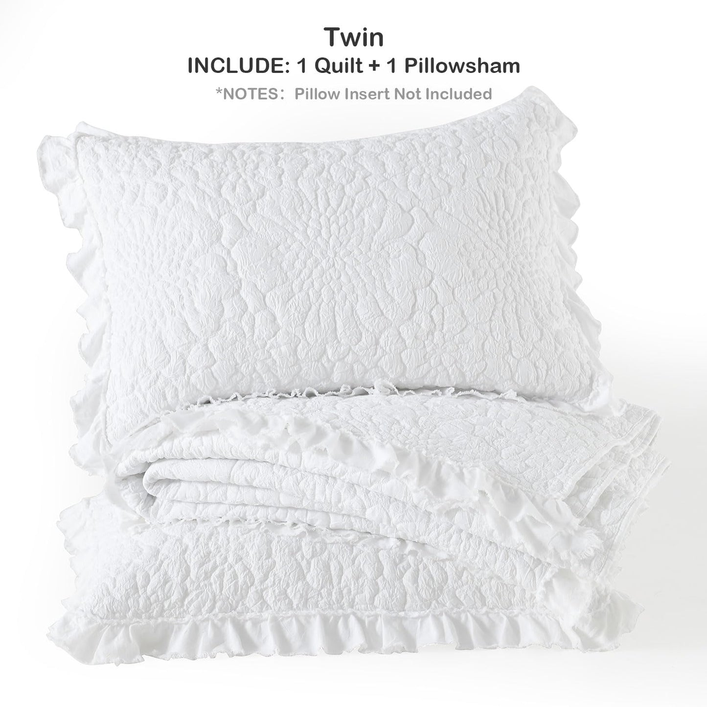 Ruffled Quilt Stone-Washed Lightweight Crinkled Shabby Chic Bedding Set
